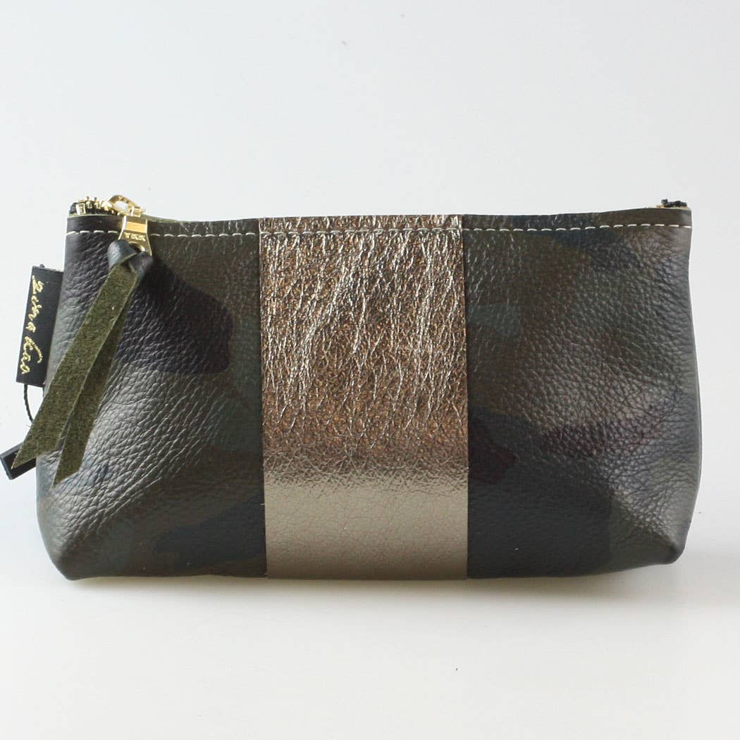 The Smaller CAMO STRIPE Makeup Clutch: Bardot: Navy Camo w/Layered Stripe: Silver/Sapphire