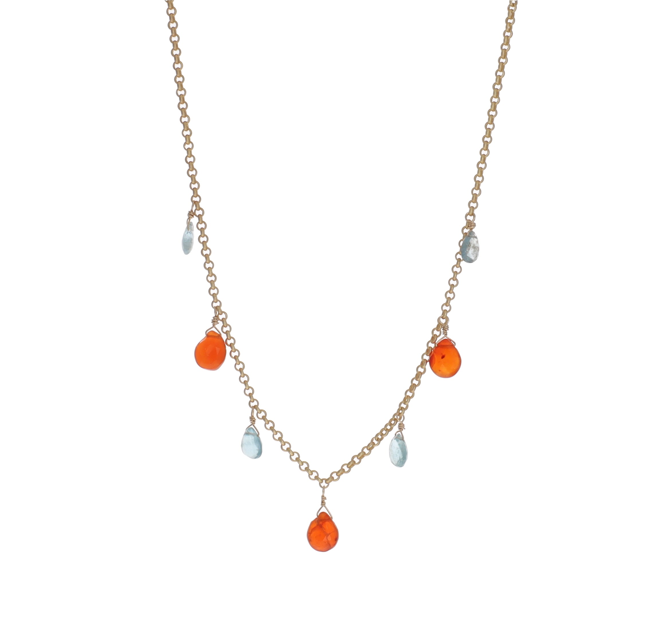 Carnelian and AquaMarine Drop necklace