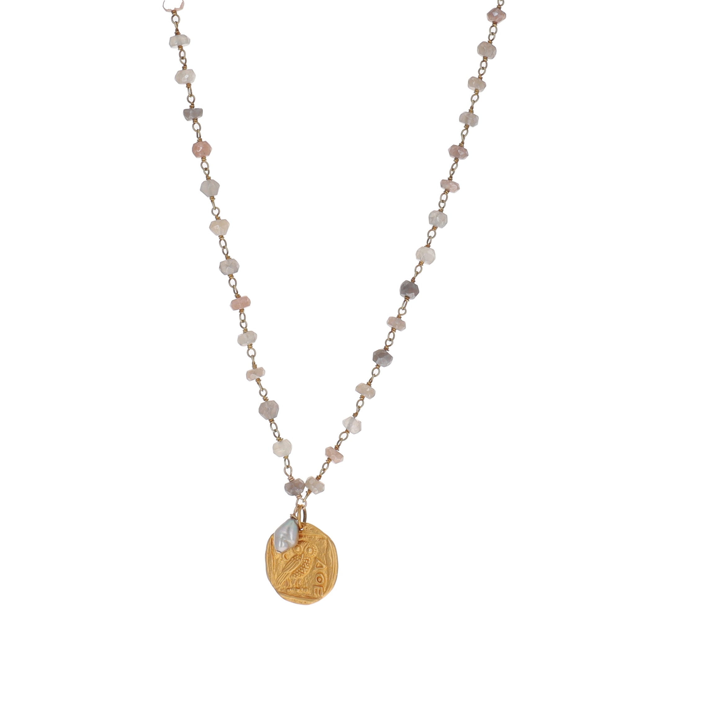 Peach Moonstone Necklace with Athena Charm