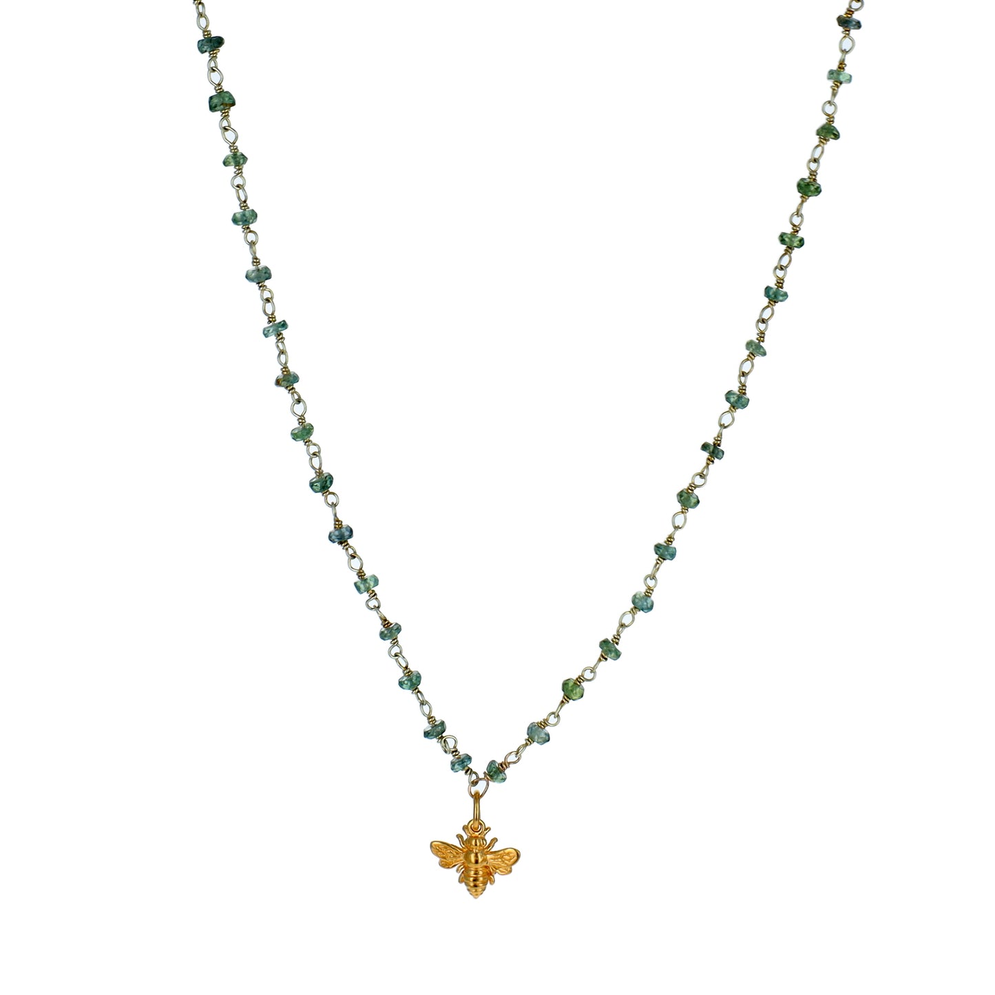 Green Sapphire Bee Charm Necklace
