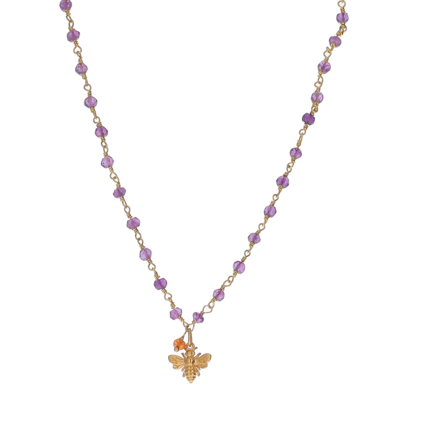 Amethyst Bee Charm Necklace