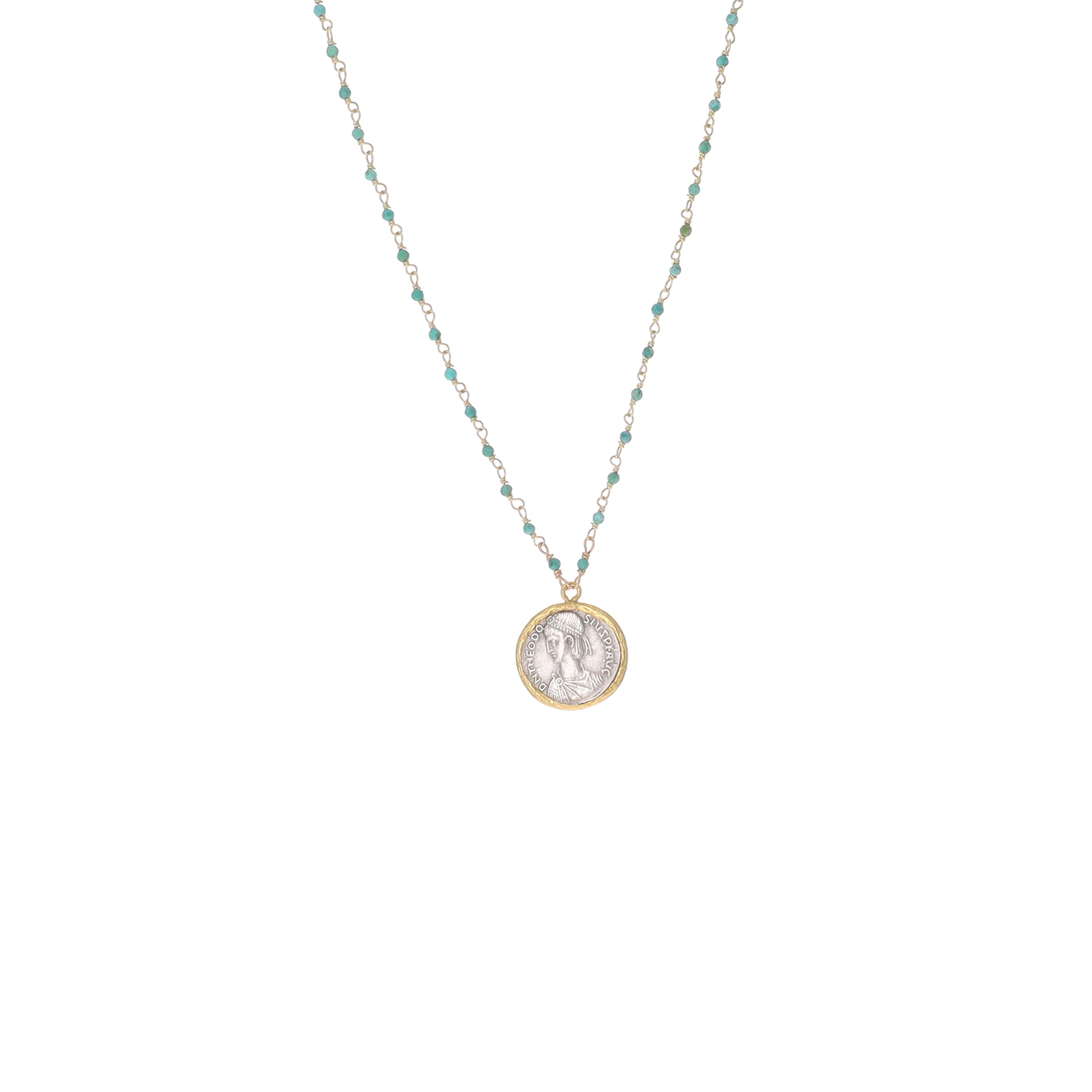 Coin Charm Necklace On Turquoise