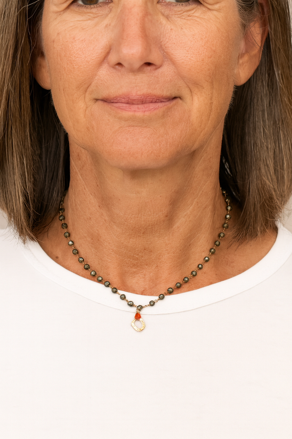 Pyrite and Gold Horseshoe Charm Necklace