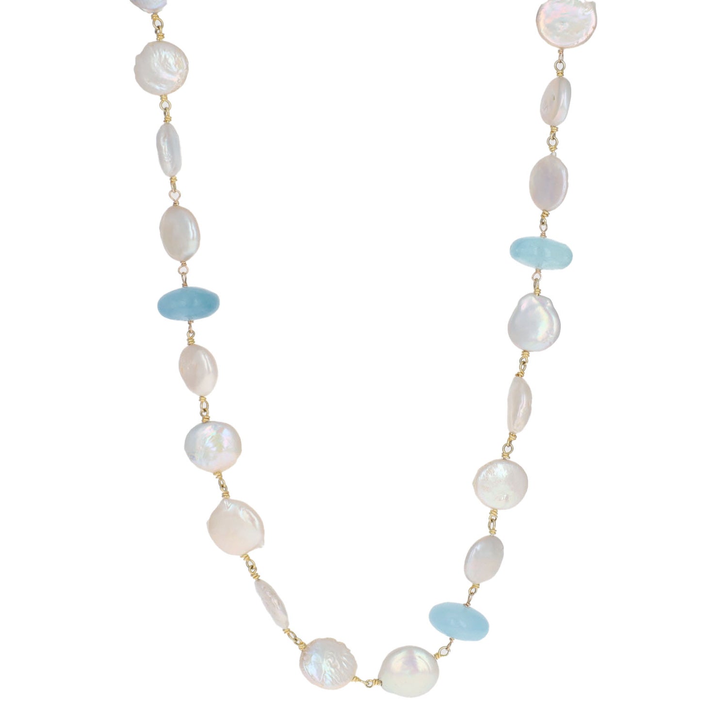 Coin Pearl and Aqua Marine Necklace