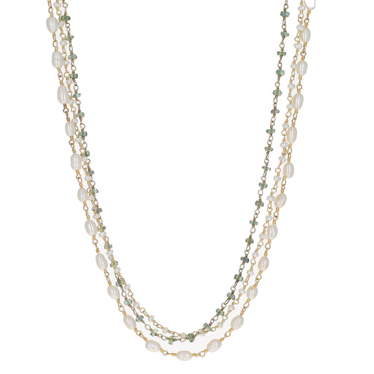 Three strands  of Pearls and Sapphires Necklace