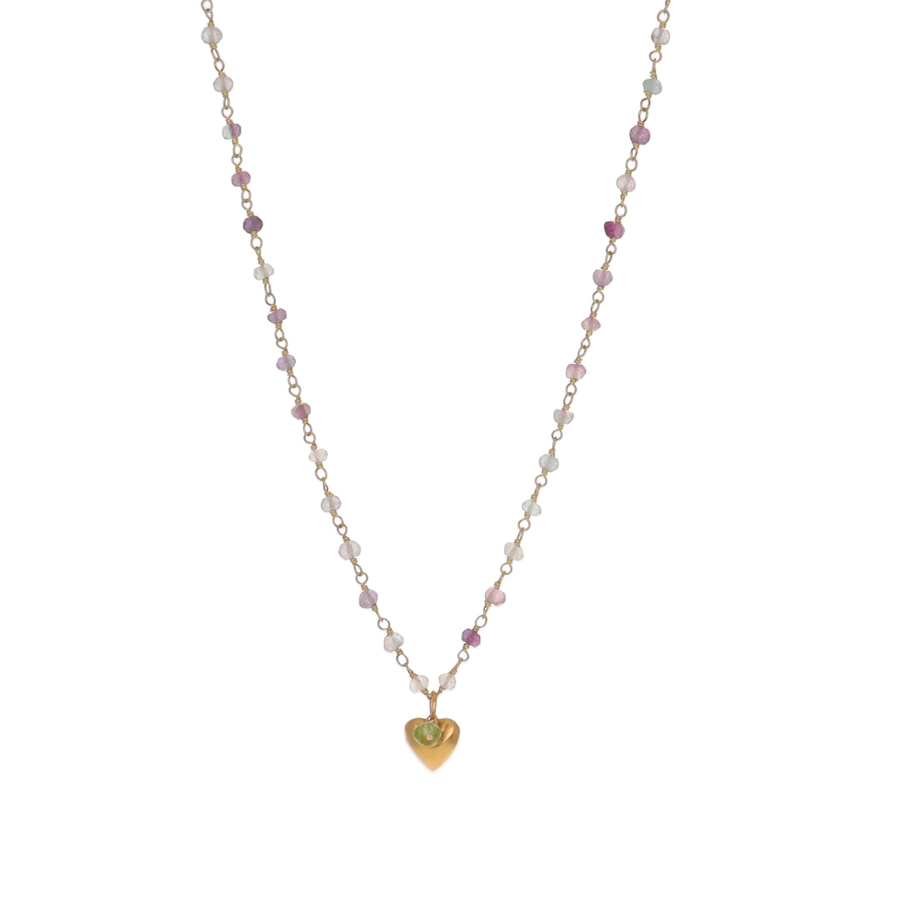 Fluorite Puffy Heart Charm Necklace