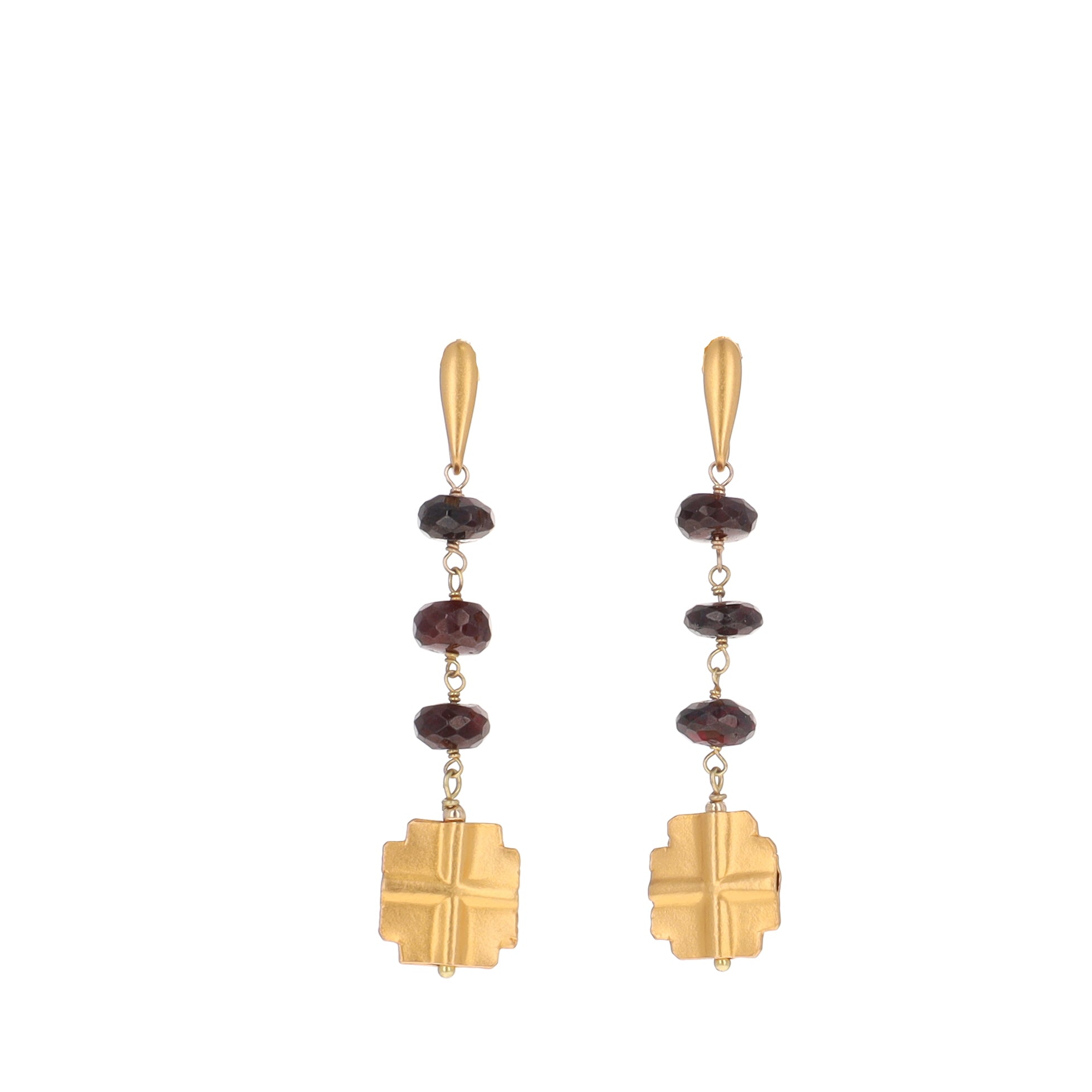 Garnet and Equilateral Cross Earrings