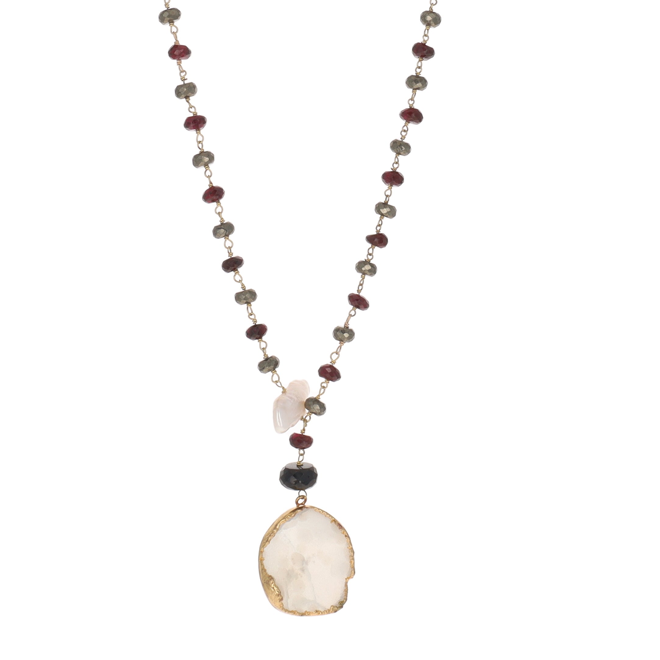 Pyrite and Garnet Druzy Charm Necklace