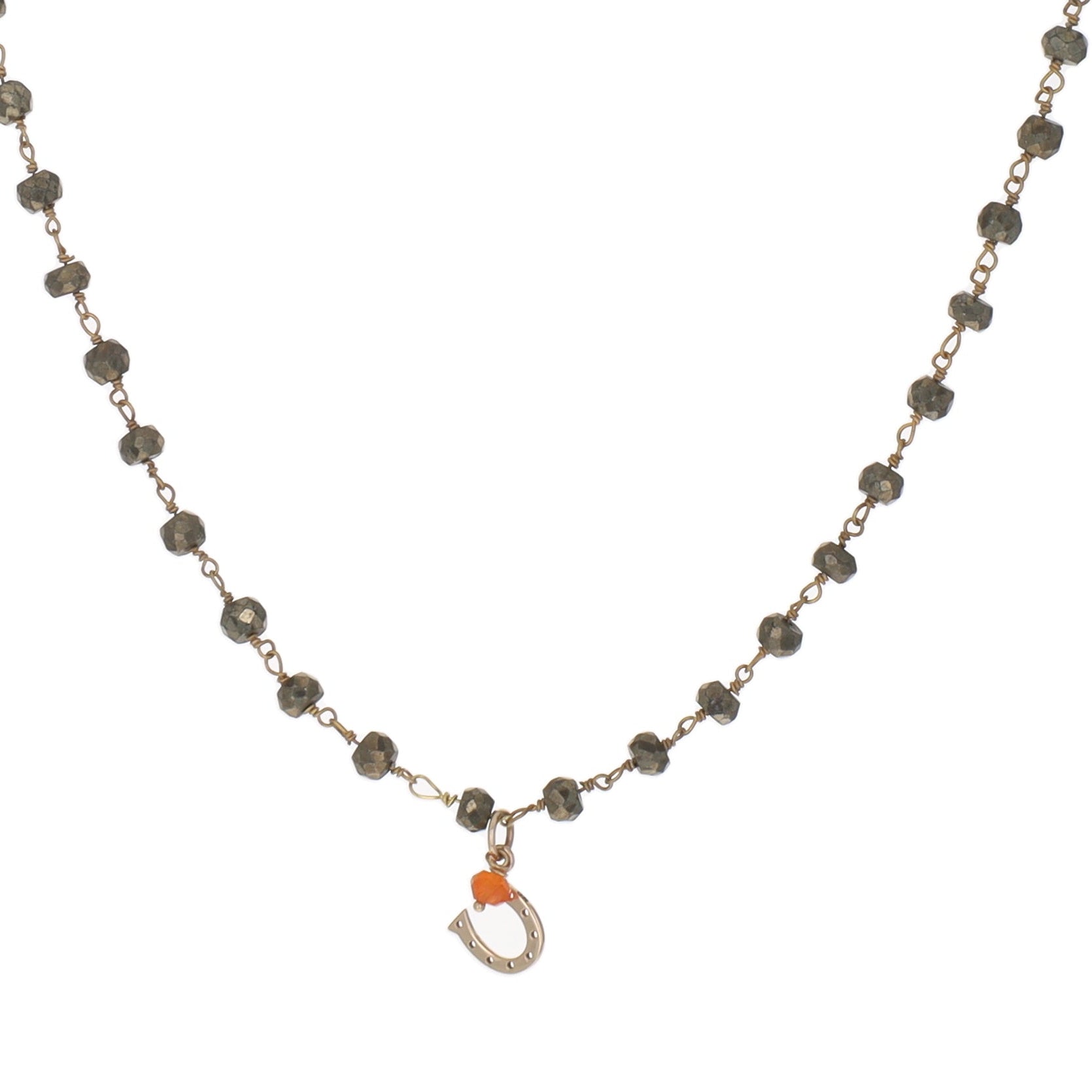 Pyrite and Gold Horseshoe Charm Necklace
