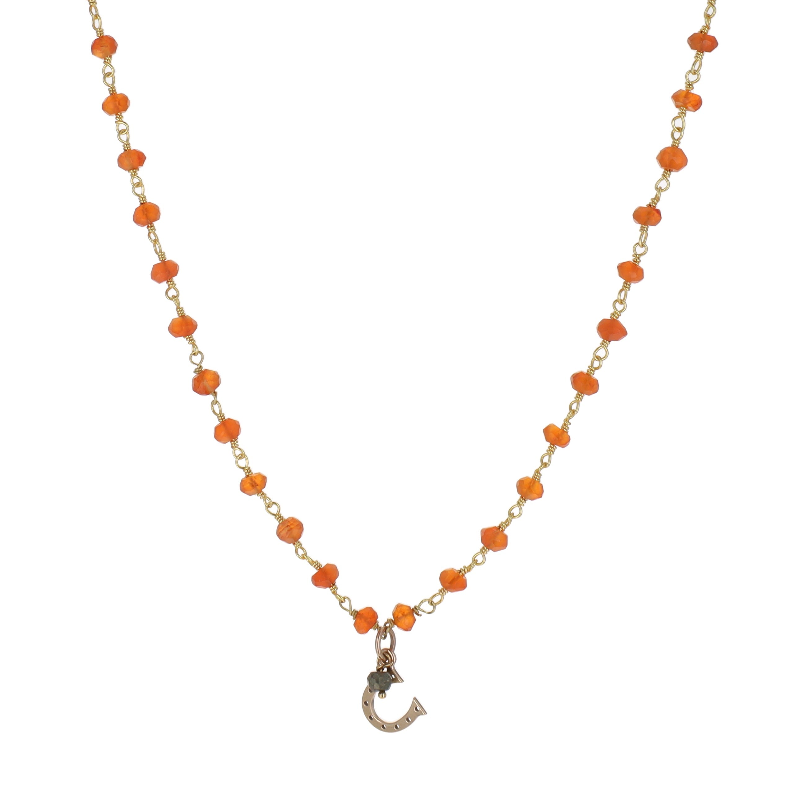 Carnelian and Horseshoe Charm Necklace