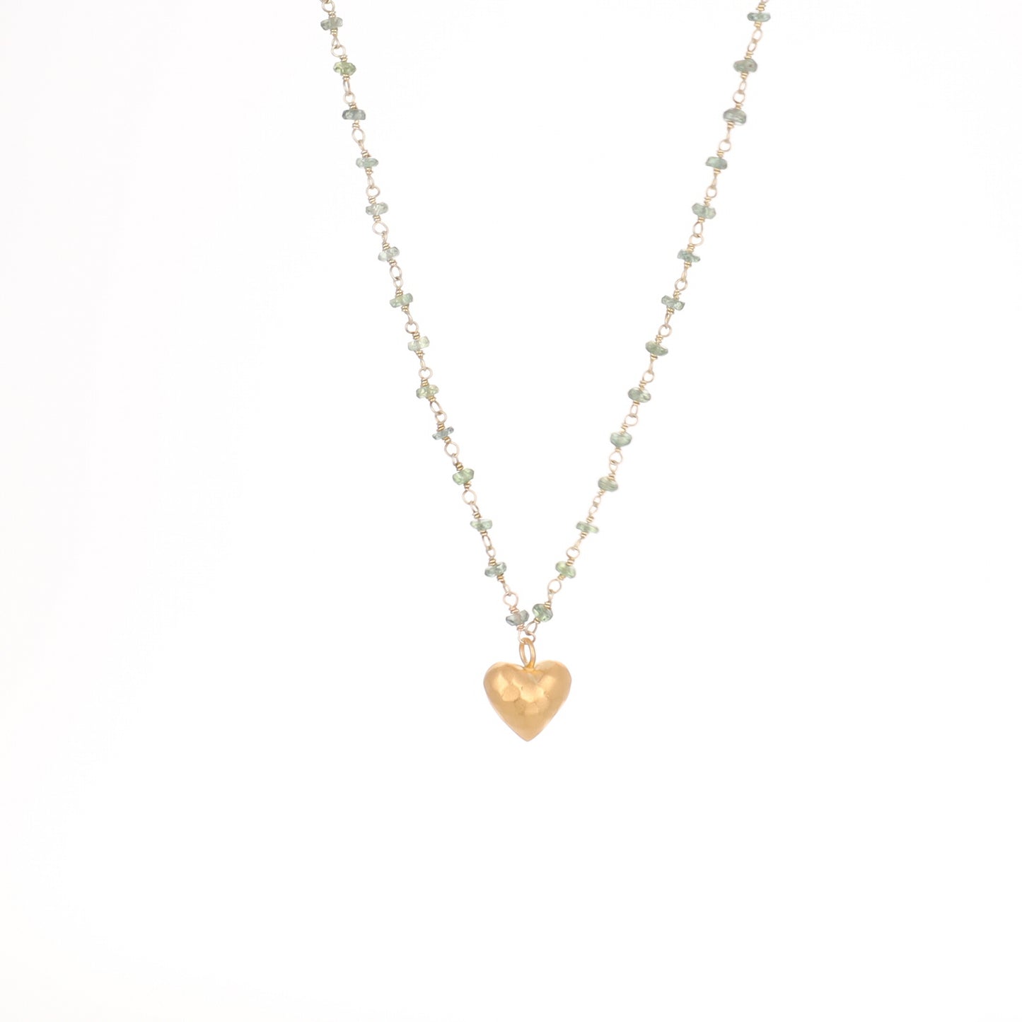 Green Sapphire Puffy Heart Necklace