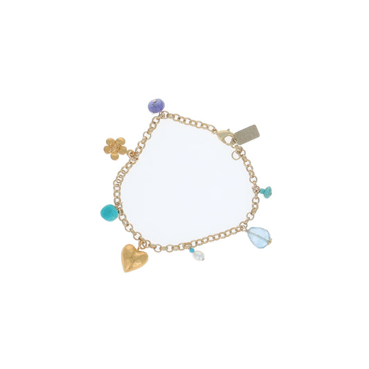 Gold Heart Charm Bracelet with Stones