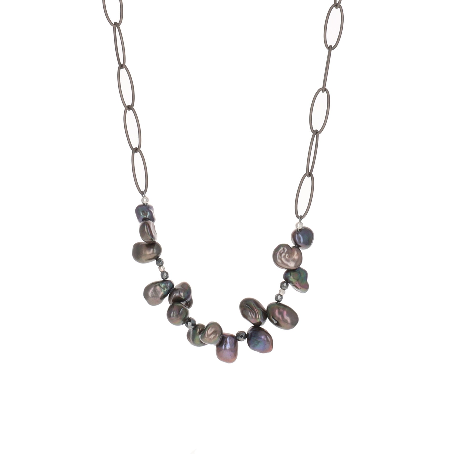 Keshi Pearls on Oxidized Chain