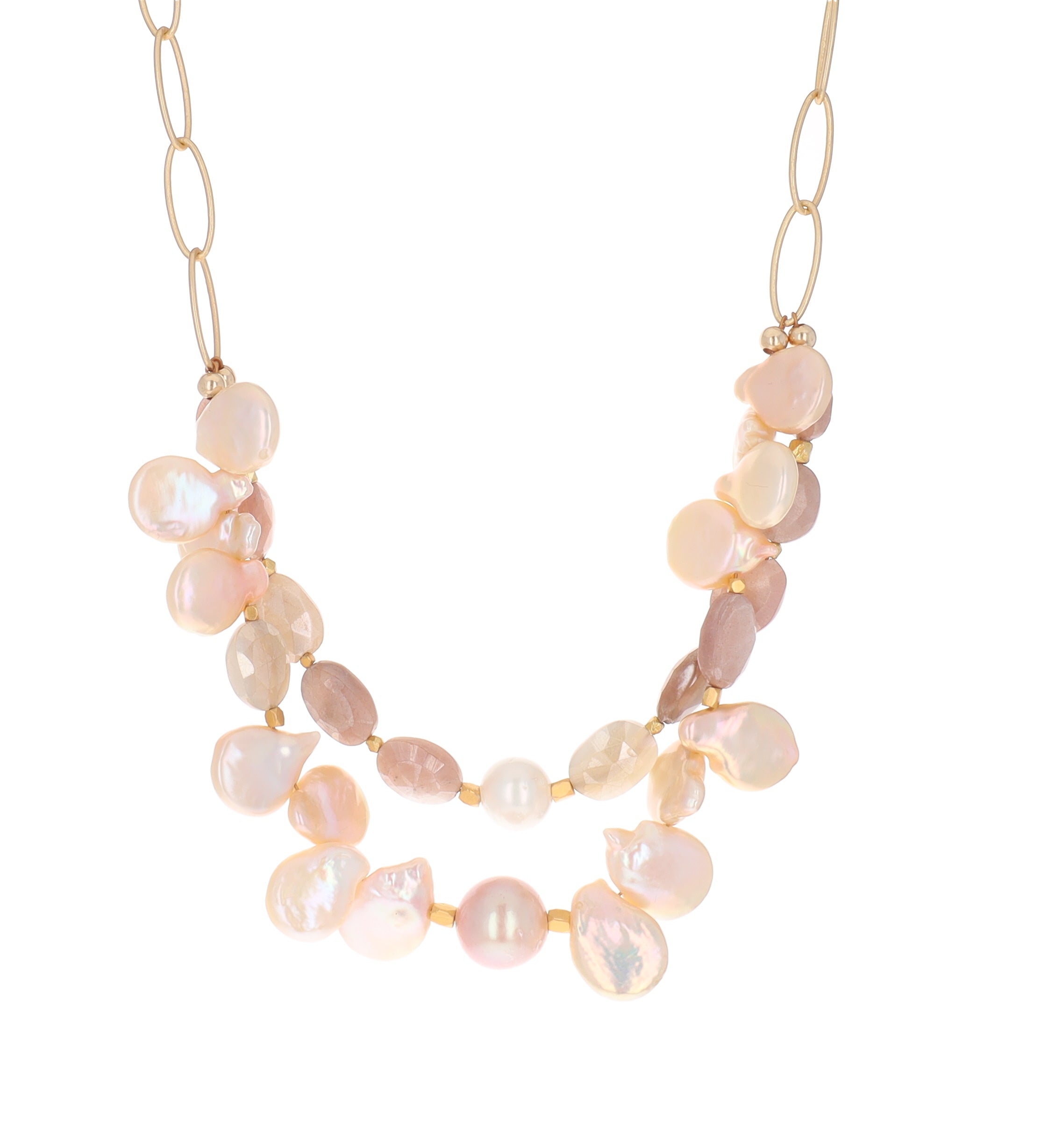 Double Drop Moonstone and Pearl Necklace