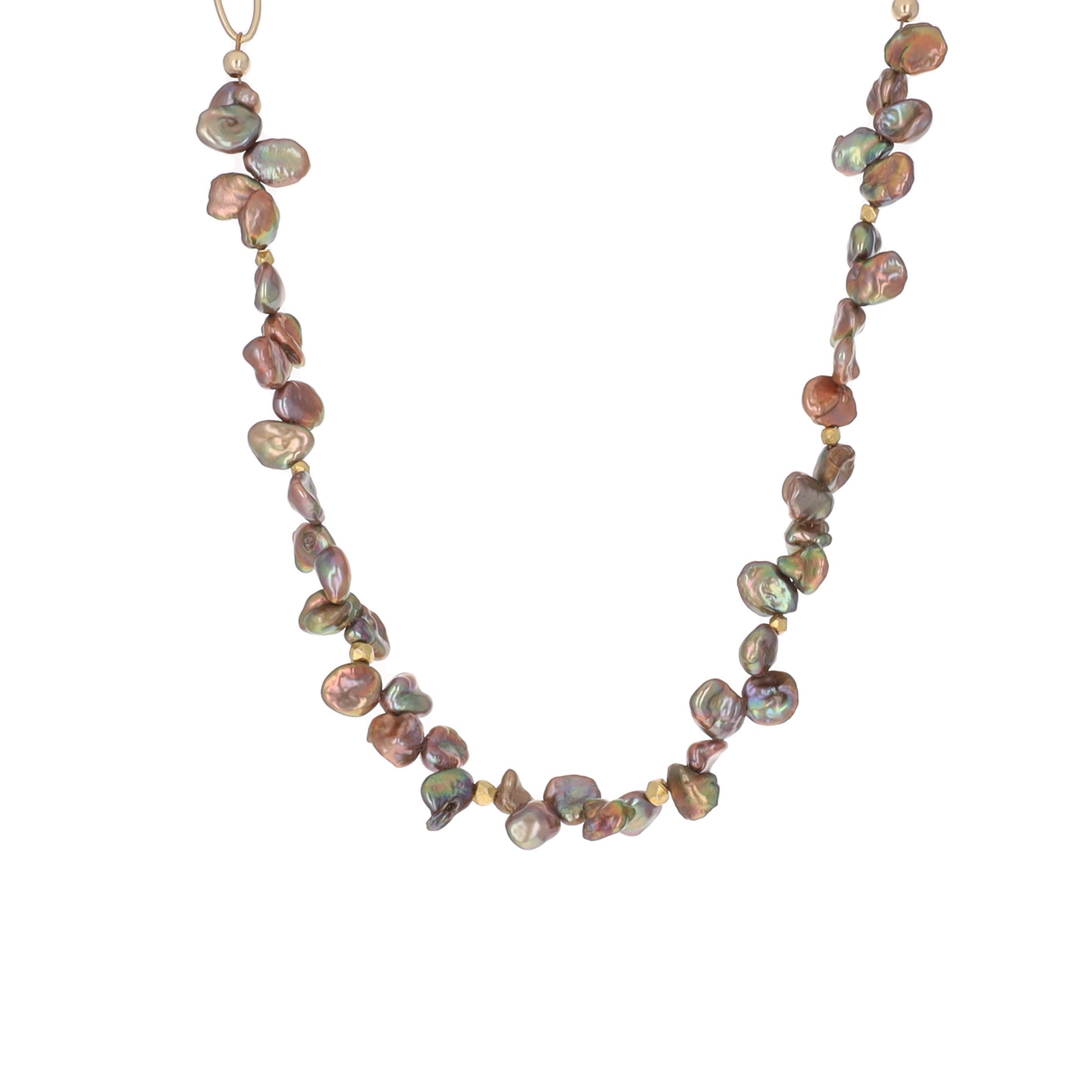 Keshi Pearls on Satin Gold Chain Necklace