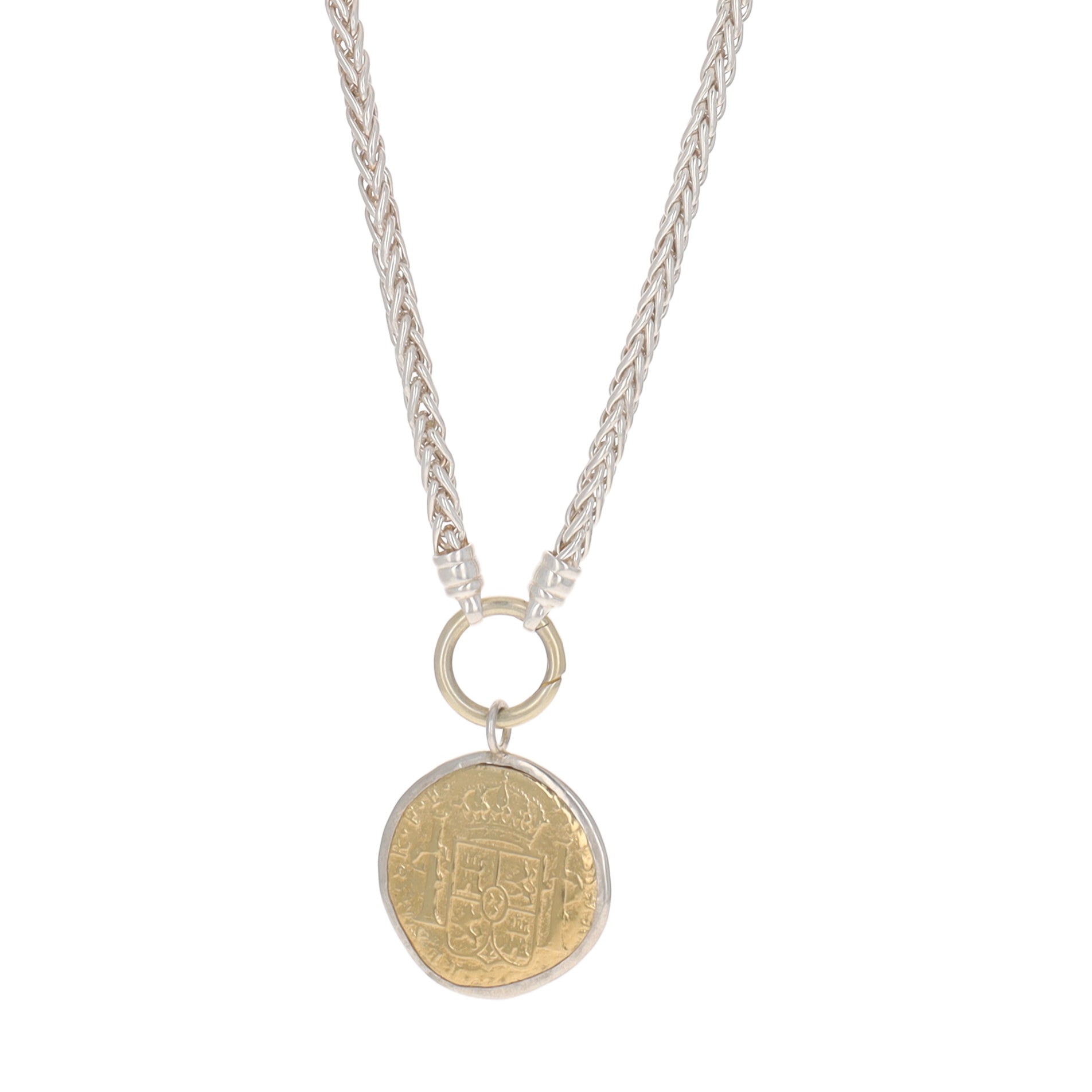 Large Coin on Silver Herringbone Chain