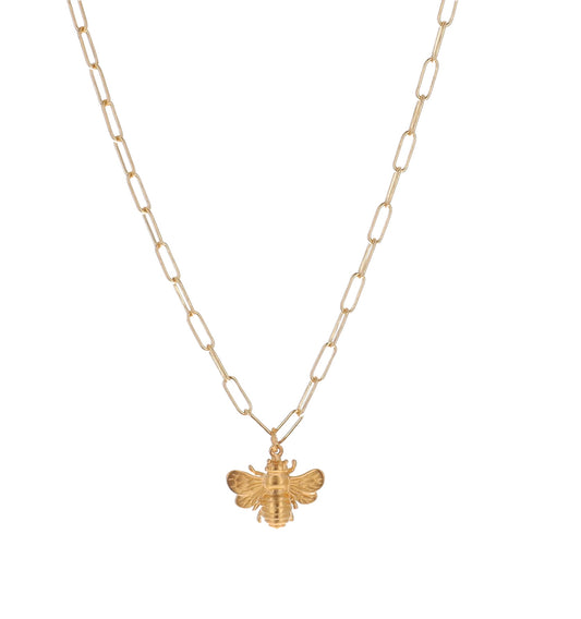 Large Gold Bee Charm Necklace