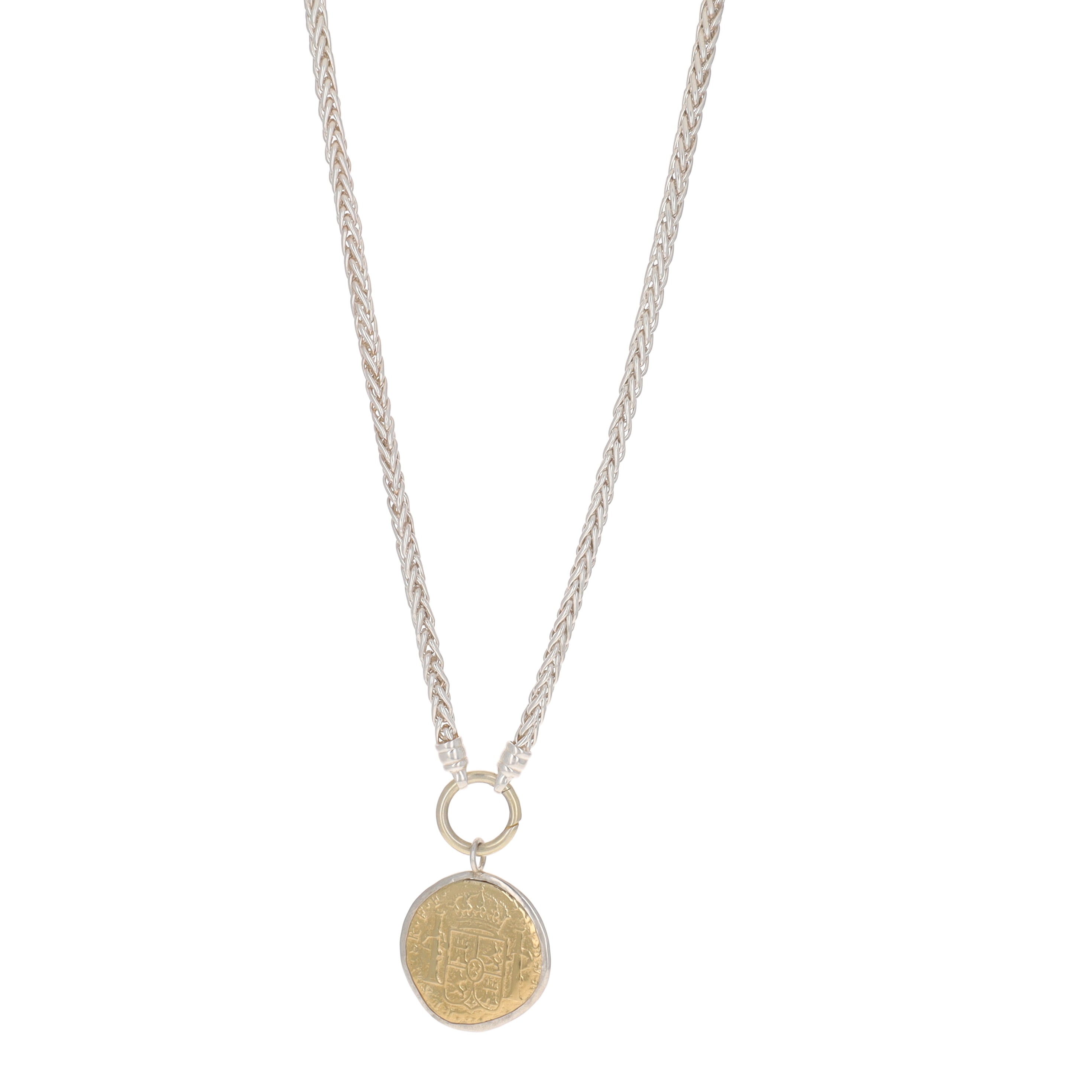 Large Coin on Silver Herringbone Chain