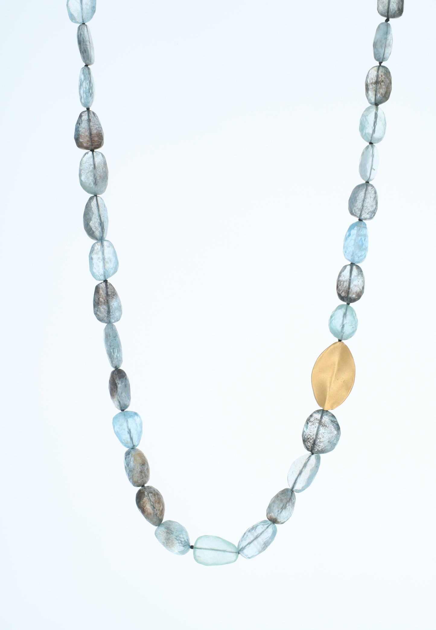Moss Aquamarine Necklace with Satin Feather Charm