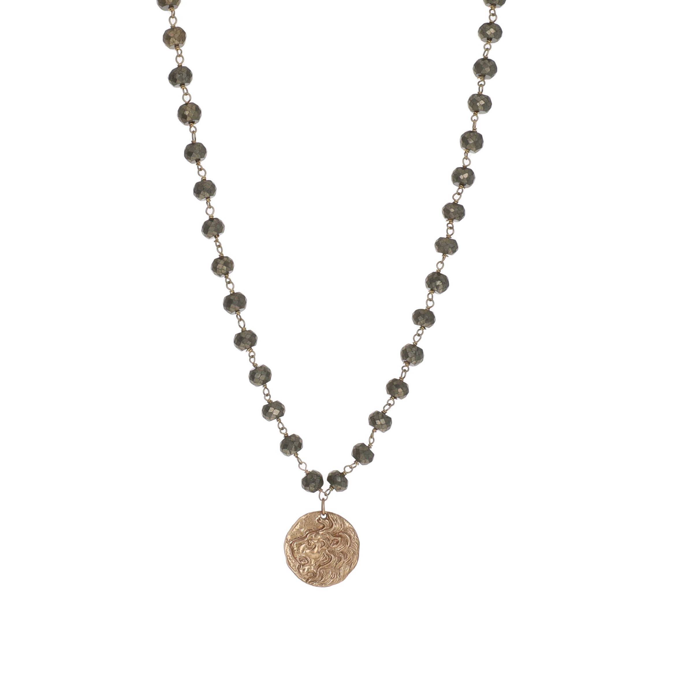 Pyrite and Lion Coin Necklace