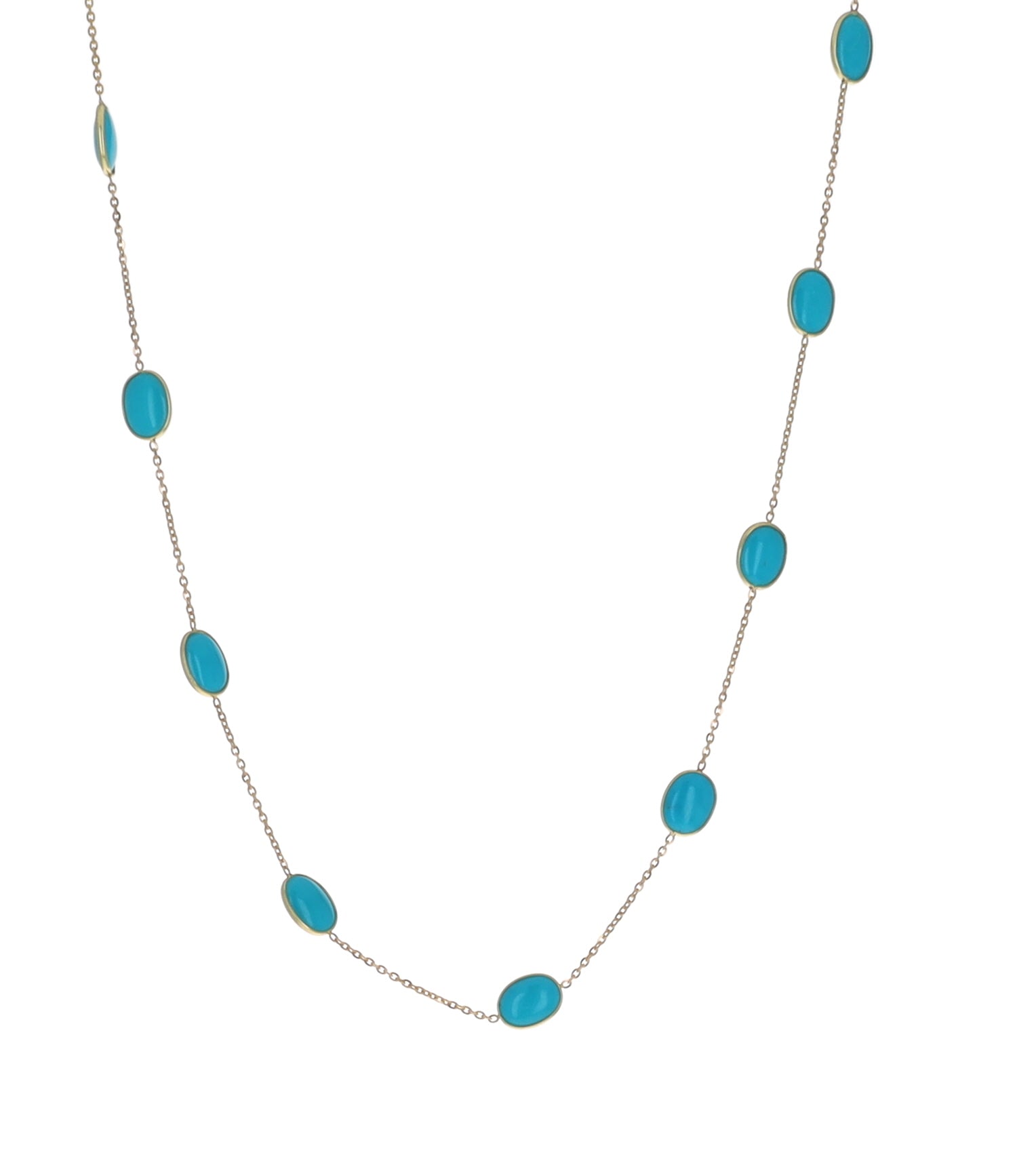 18K Gold Oval Turquoise Necklace