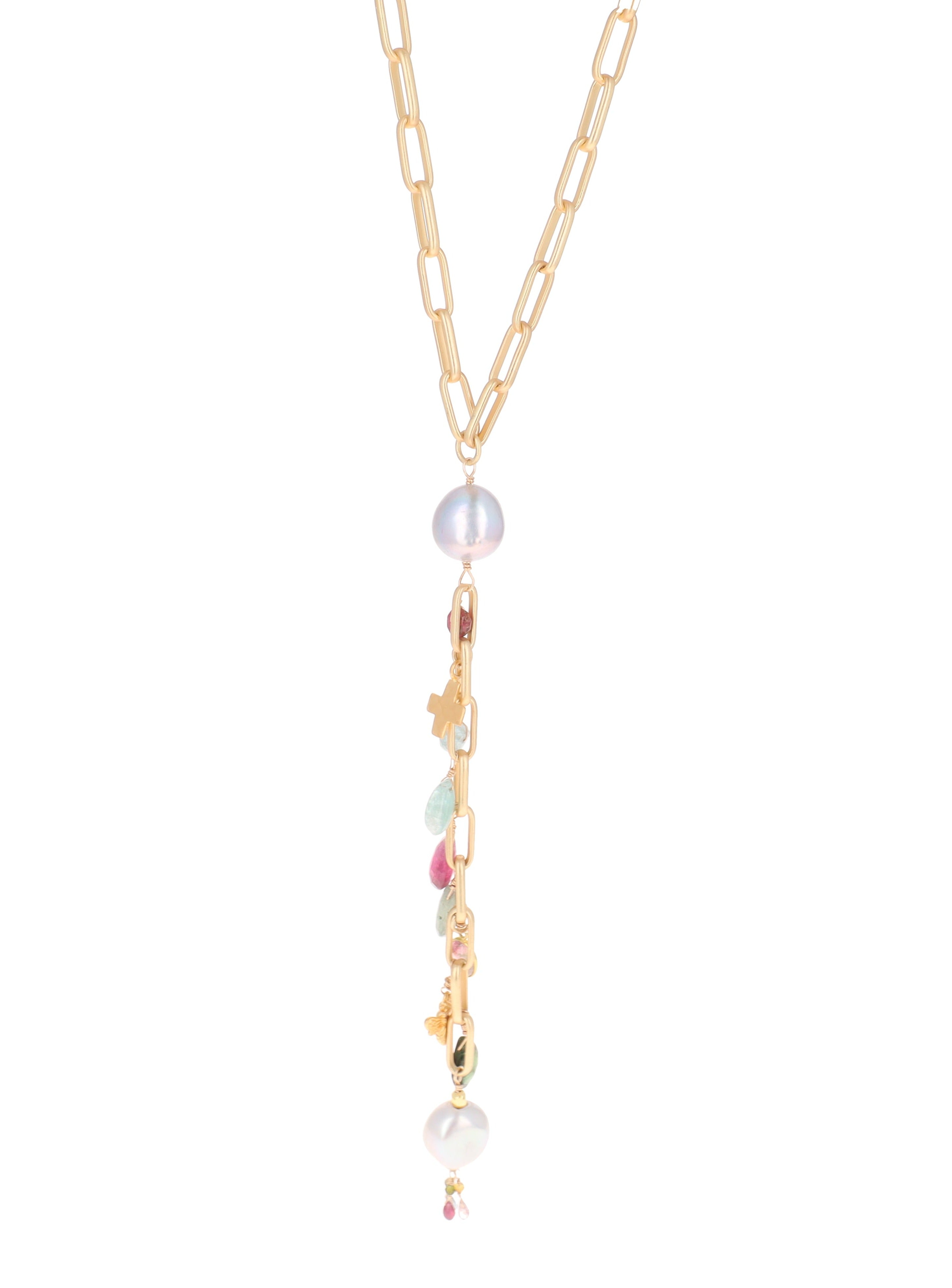 Heavy Paperclip Link Necklace with Tourmaline Drops