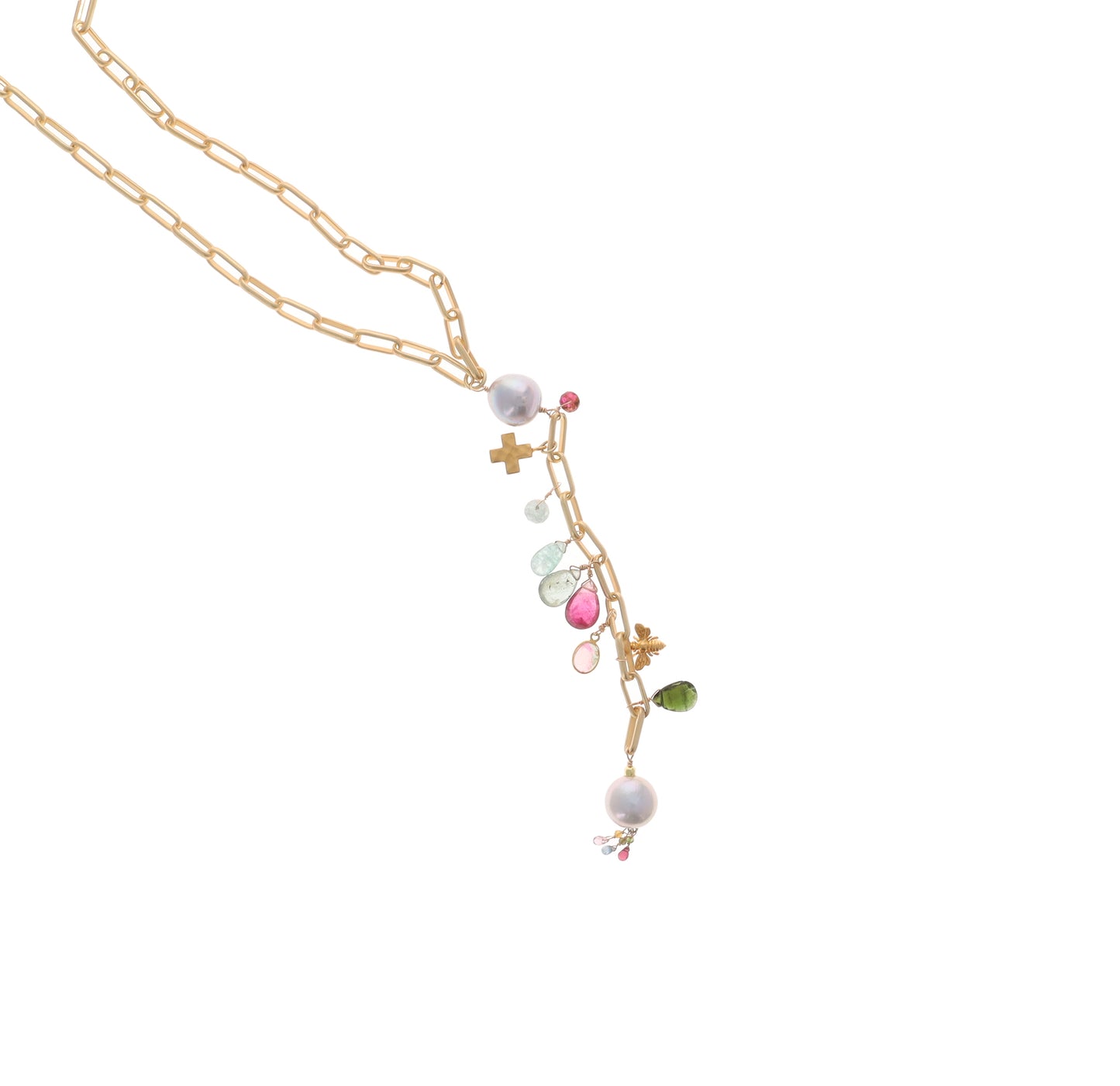 Heavy Paperclip Link Necklace with Tourmaline Drops