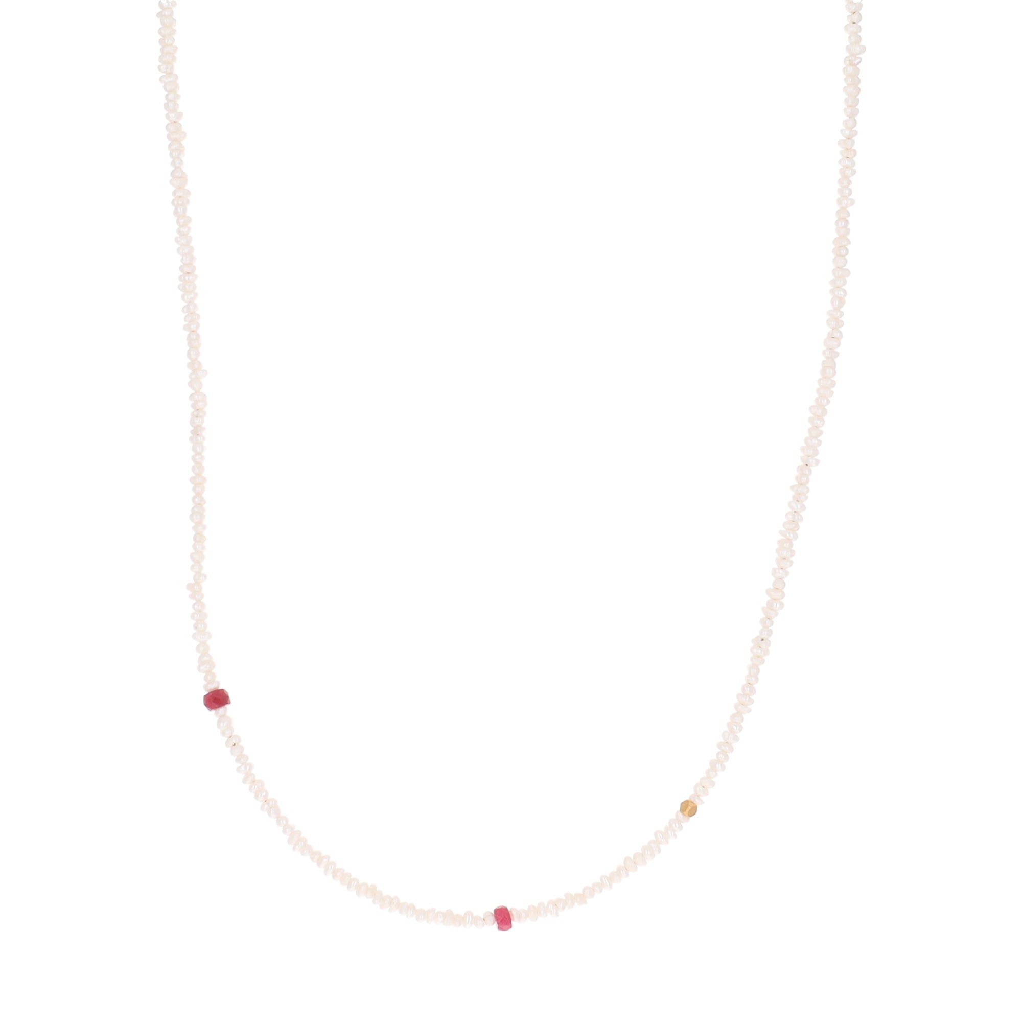 Seed Pearl and Ruby Bead Necklace