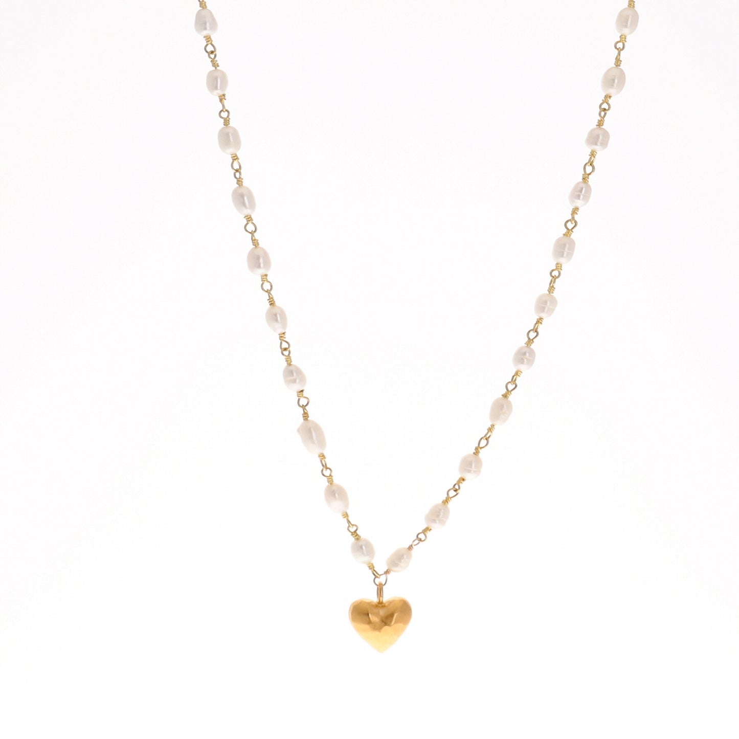 White Seed Pearl Puffy Heart Necklace