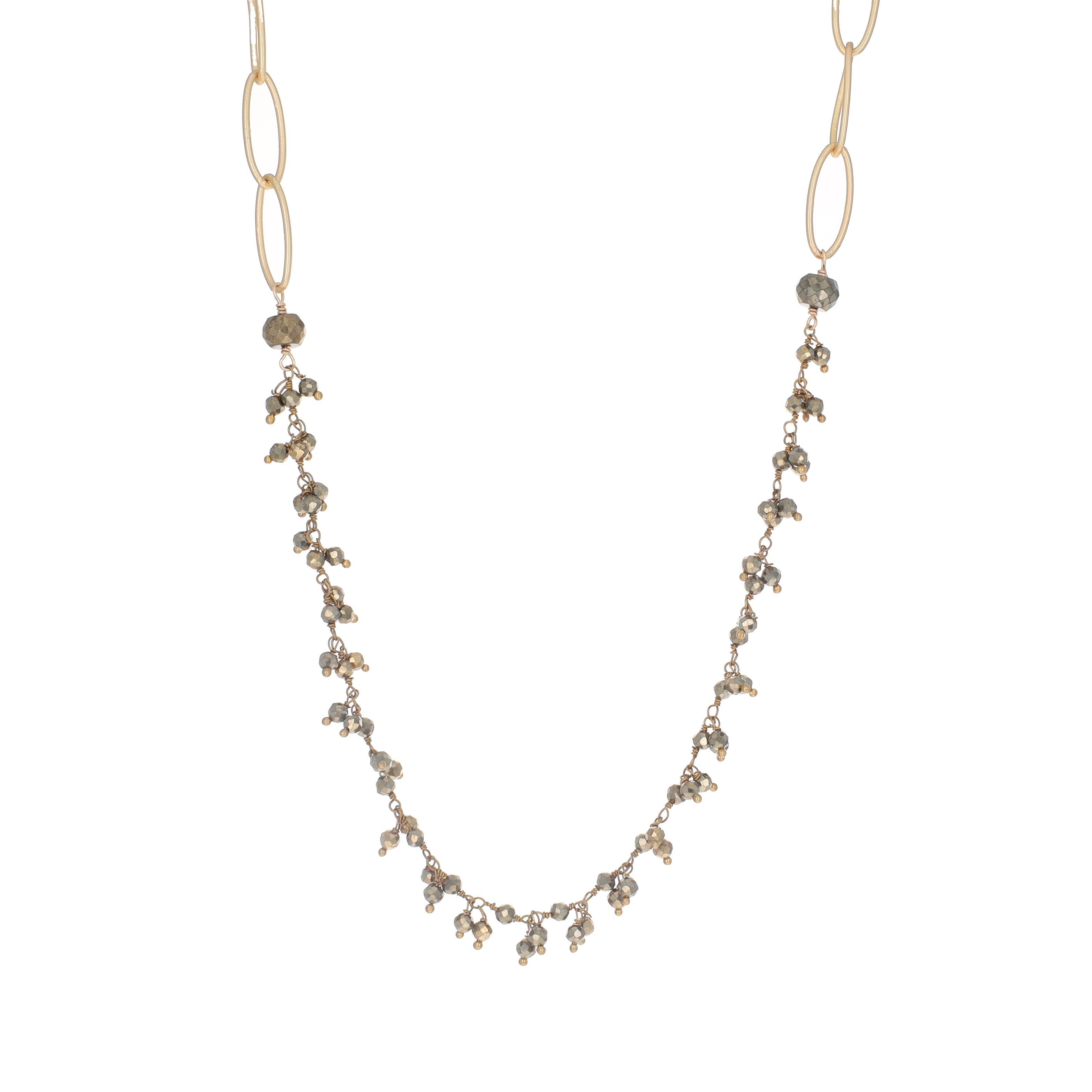 Pyrite Bundle Drop and Chain Necklace