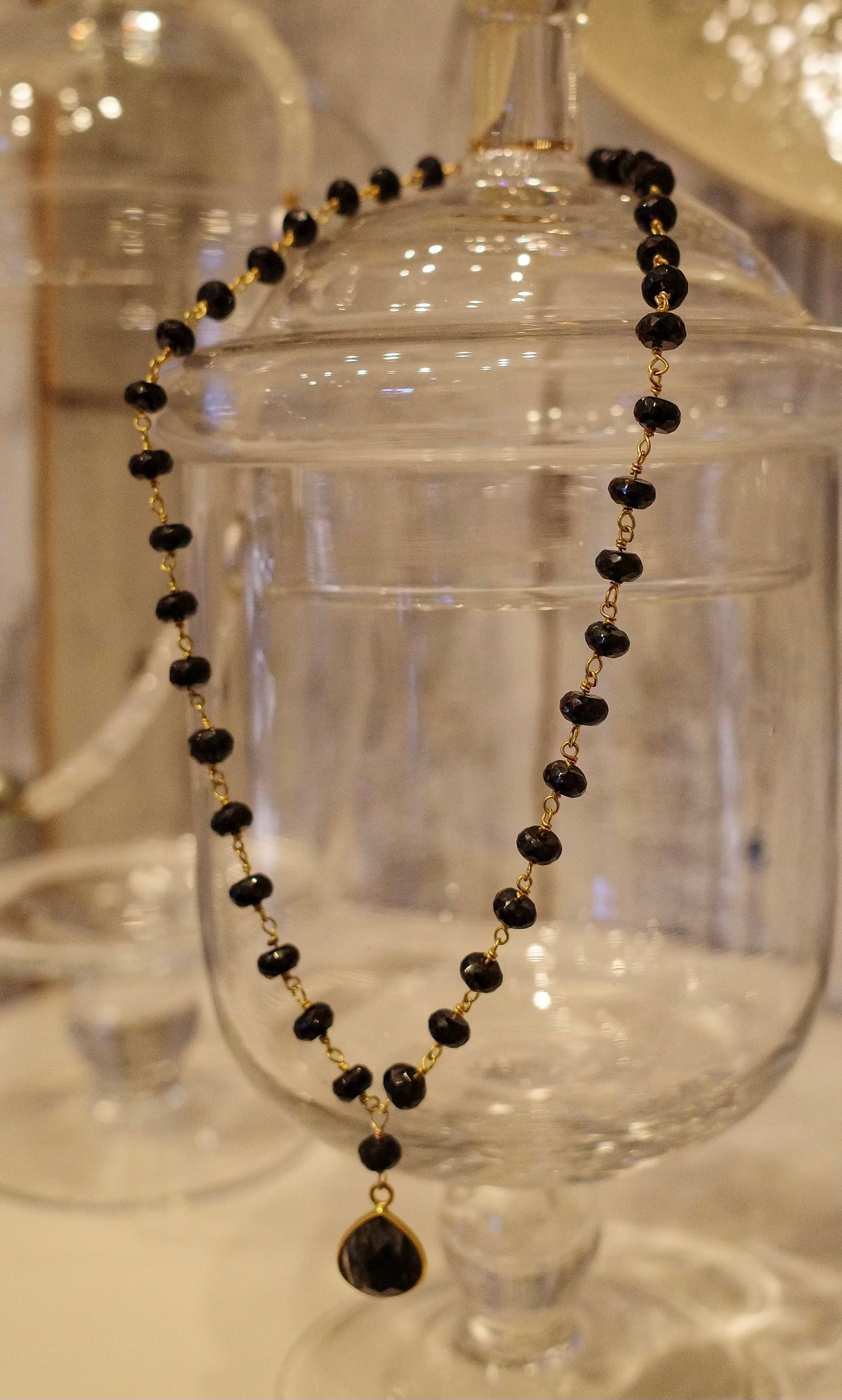 Black Spinel with Drop Necklace