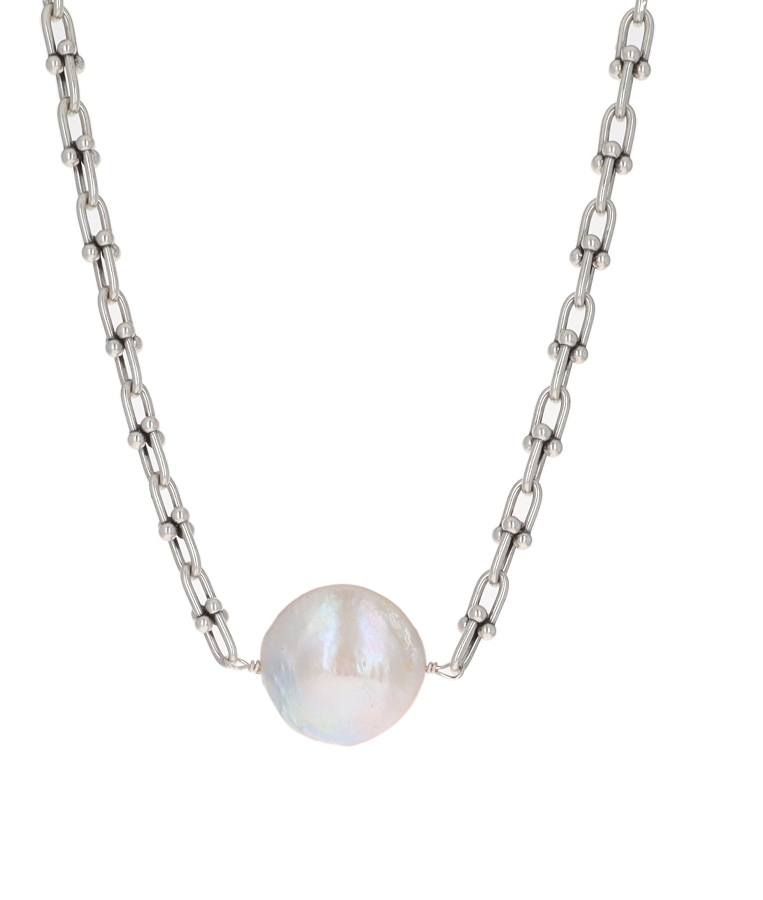 Round Pearl Silver Necklace