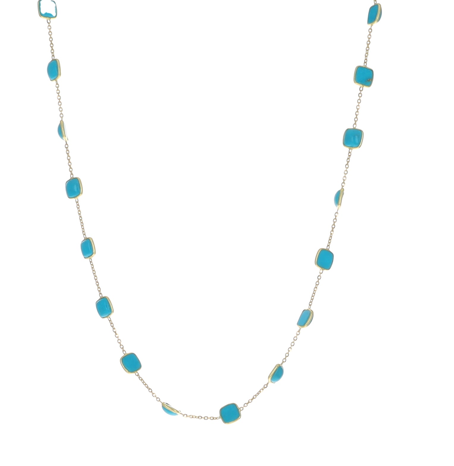 18K Gold Square Turquoise Necklace
