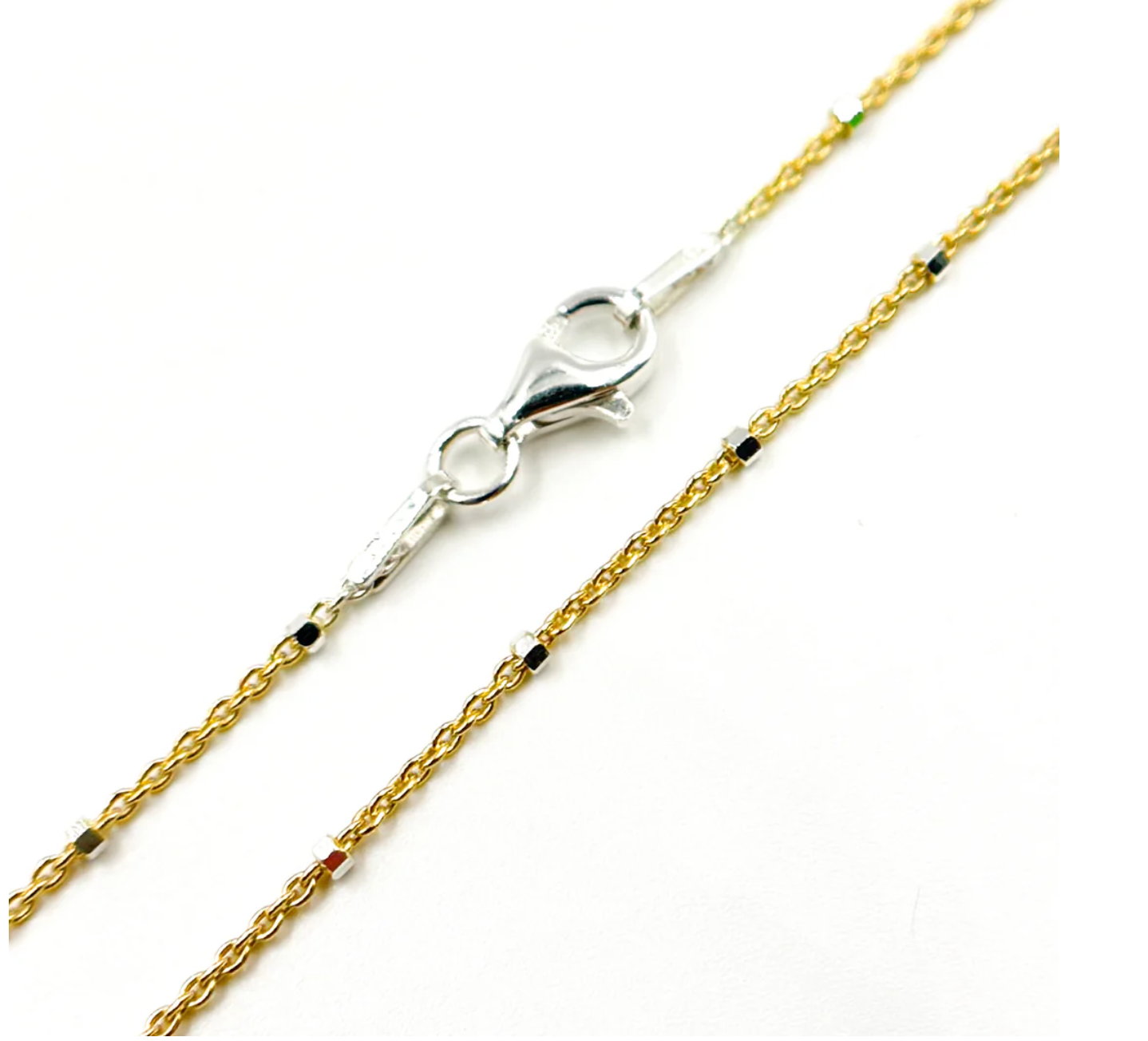 Gold Plated Sterling Silver Chain with Silver Cubes.