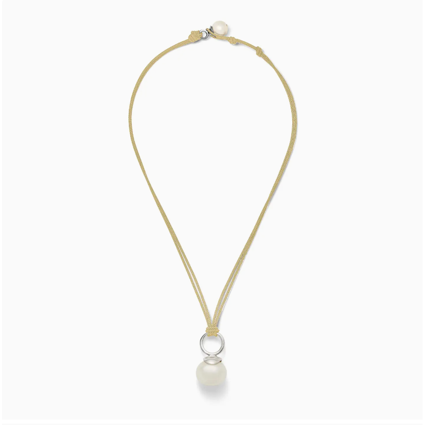 White Pebble Pearl + Sterling Pendant ~ a Palette of Cords: Ecru