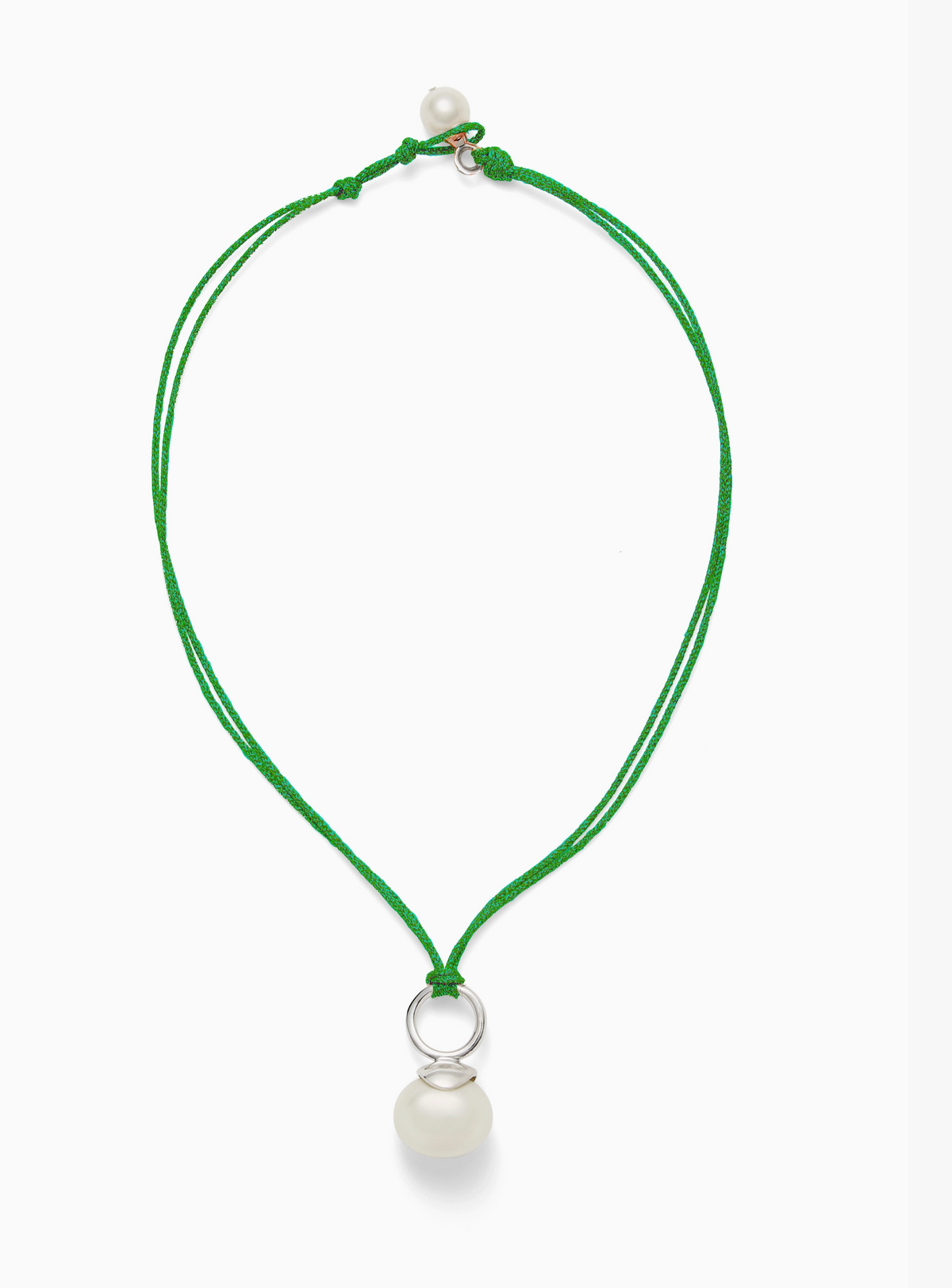 White Pebble Pearl + Sterling Pendant ~ a Palette of Cords: Kelly Green