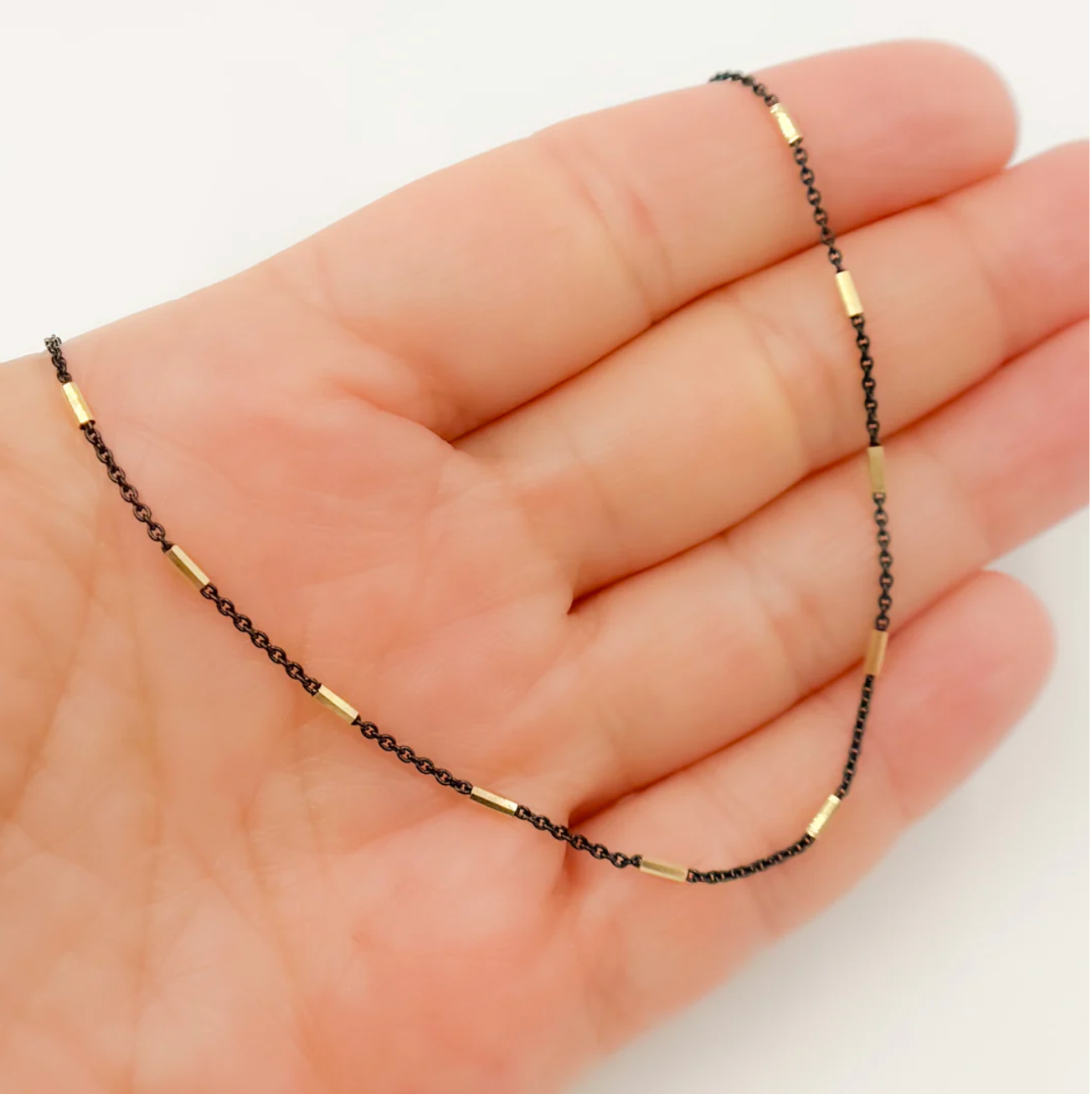 Oxidized 925 Sterling Silver Satellite Gold Plated Tube Necklace