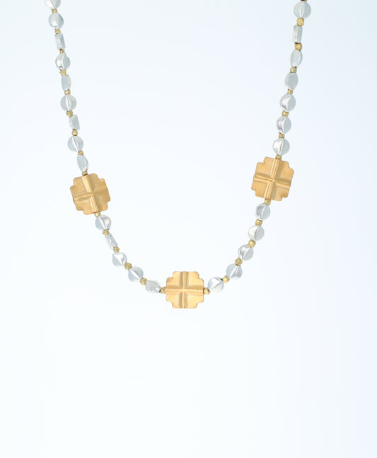 Silver Beads and Satin Gold Equilateral Cross Necklace