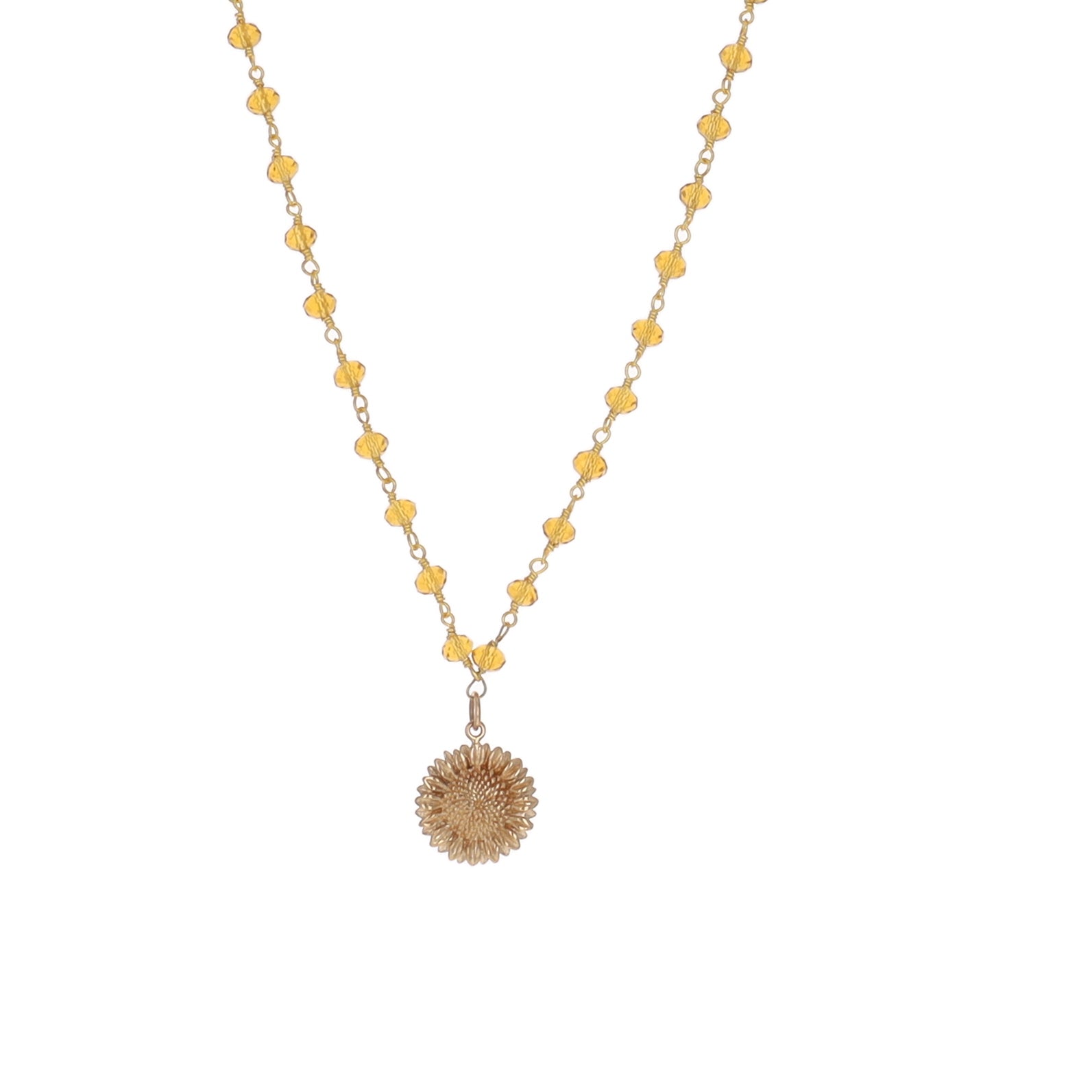 Sunflower and Citrine Charm Necklace