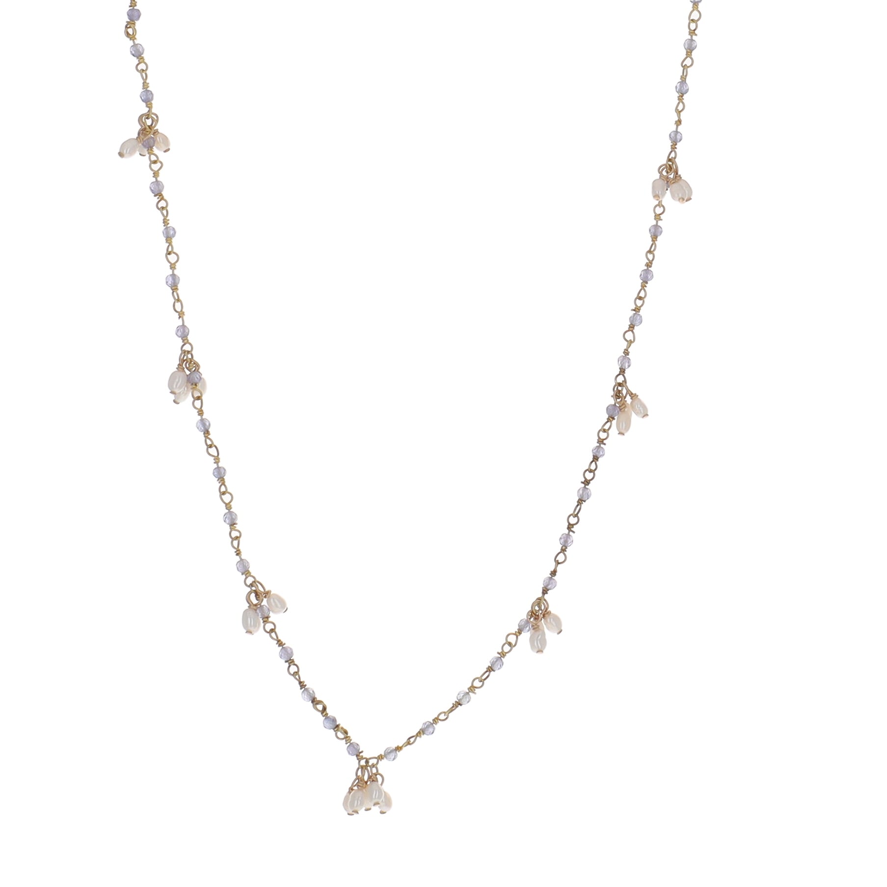 Tanzanite and Pearl Cluster Necklace