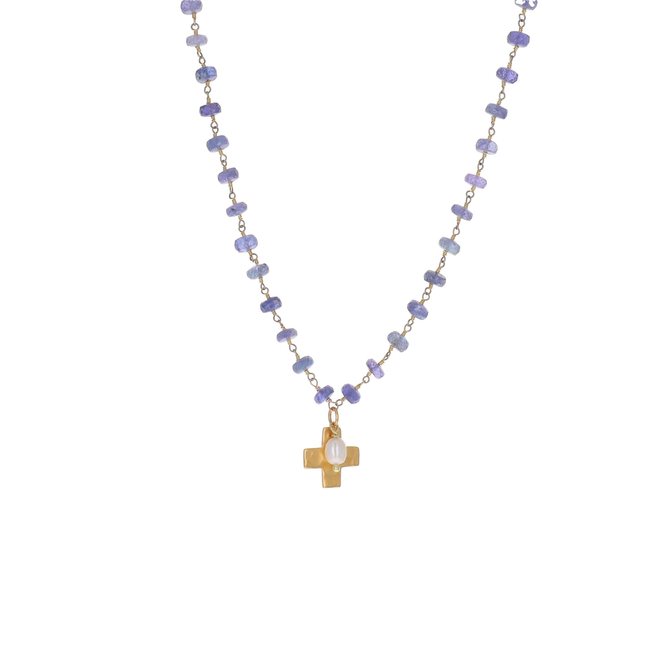 Tanzanite and Equilateral Cross Charm Necklace