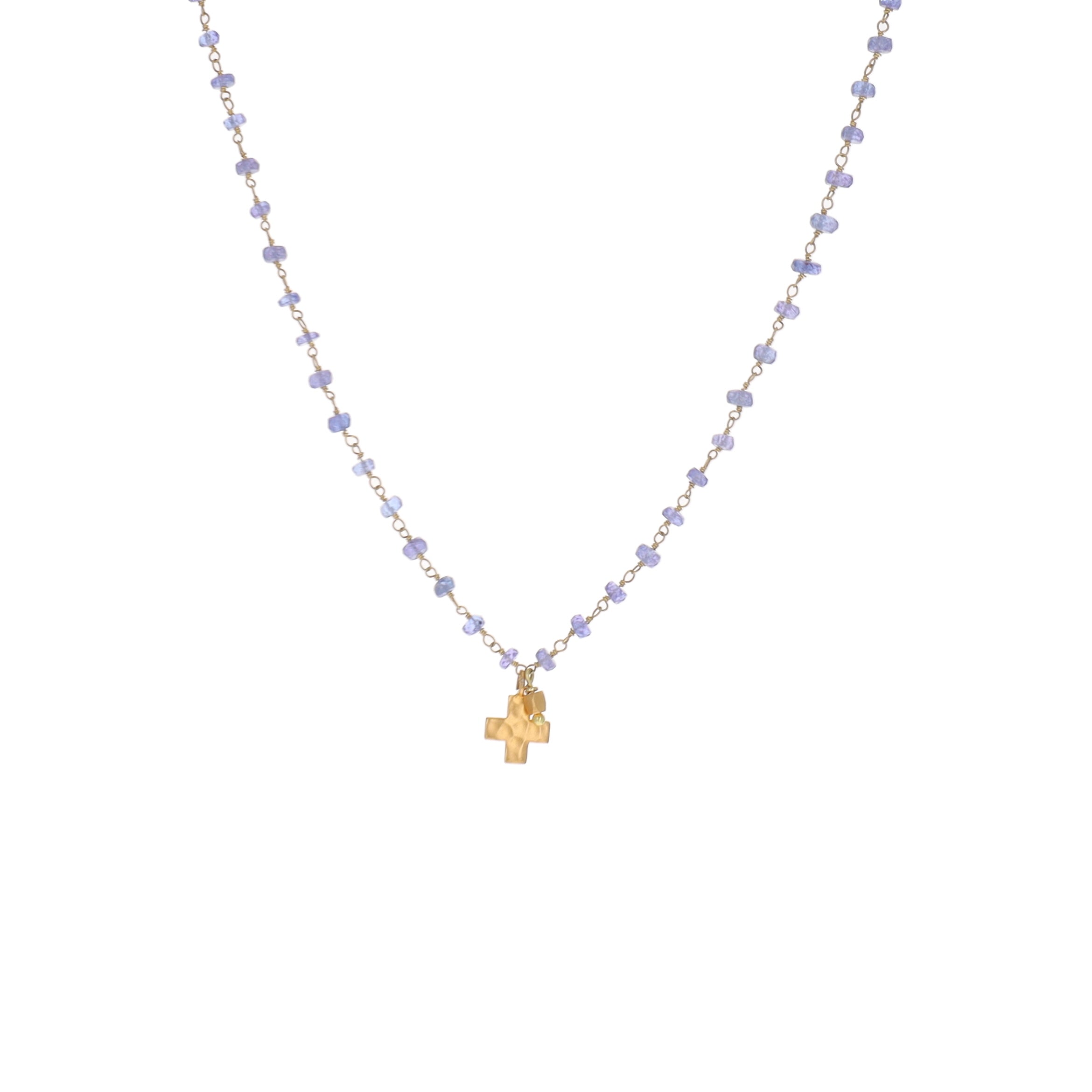 Tanzanite and Small Equilaterial Cross Charm Necklace