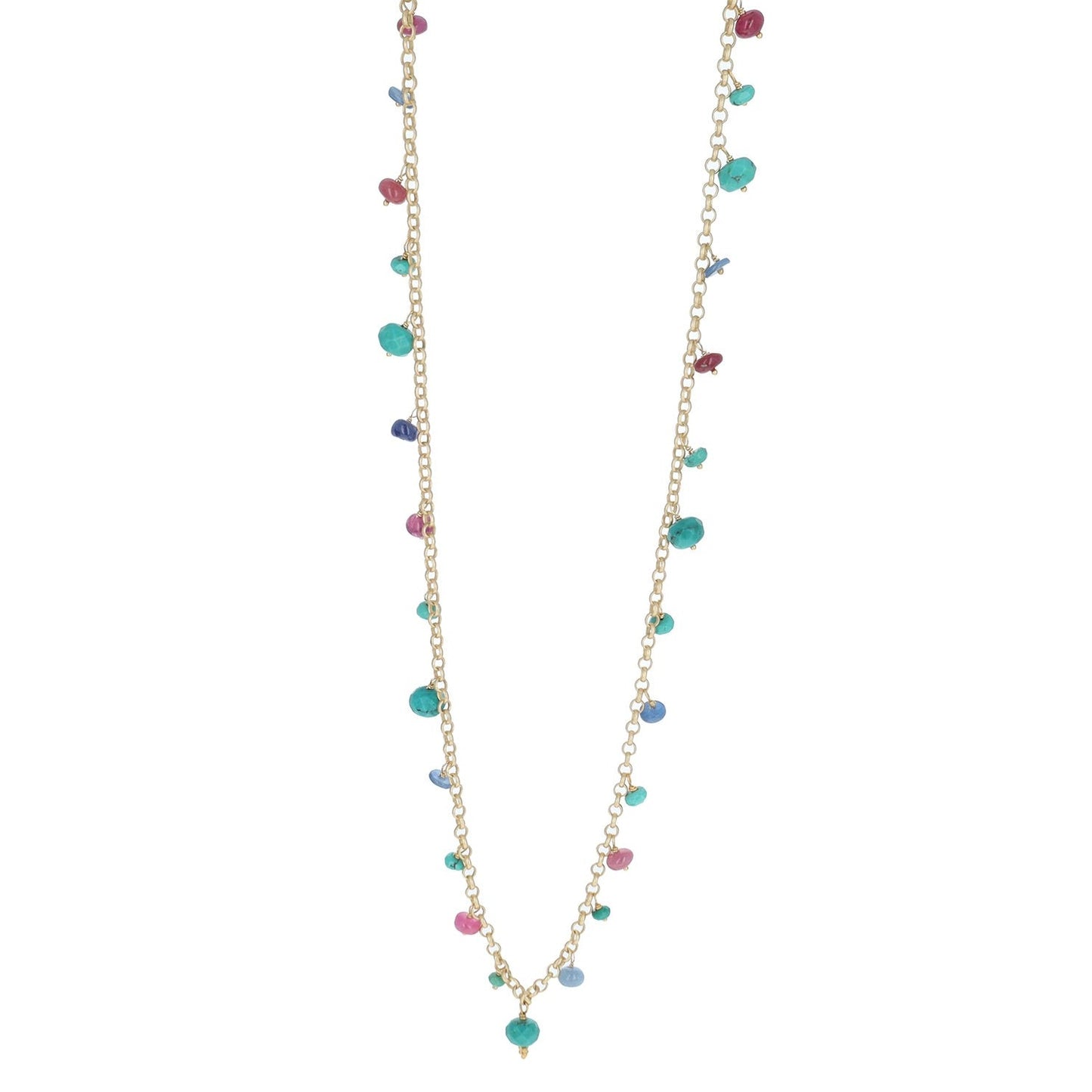 Satin Gold Chain with drop sapphires and turquoise