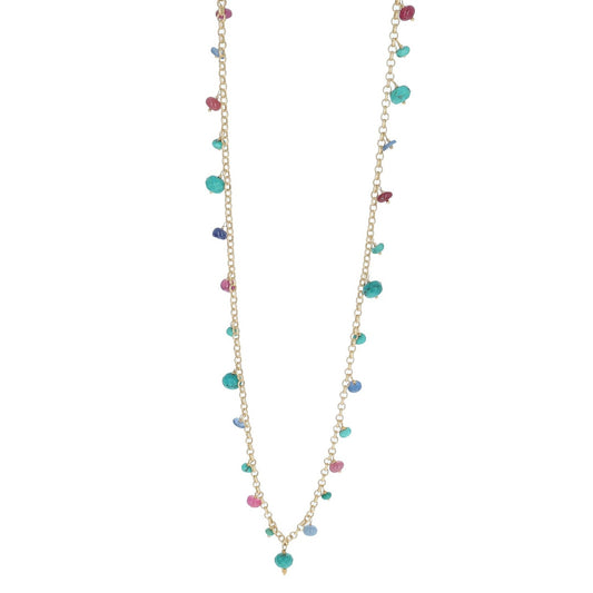 Satin Gold Chain with drop sapphires and turquoise