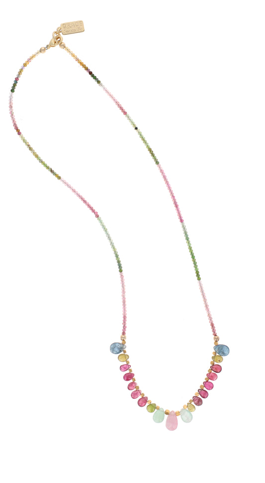 Ombre Sapphires  and Watermelon Tourmaline Necklace