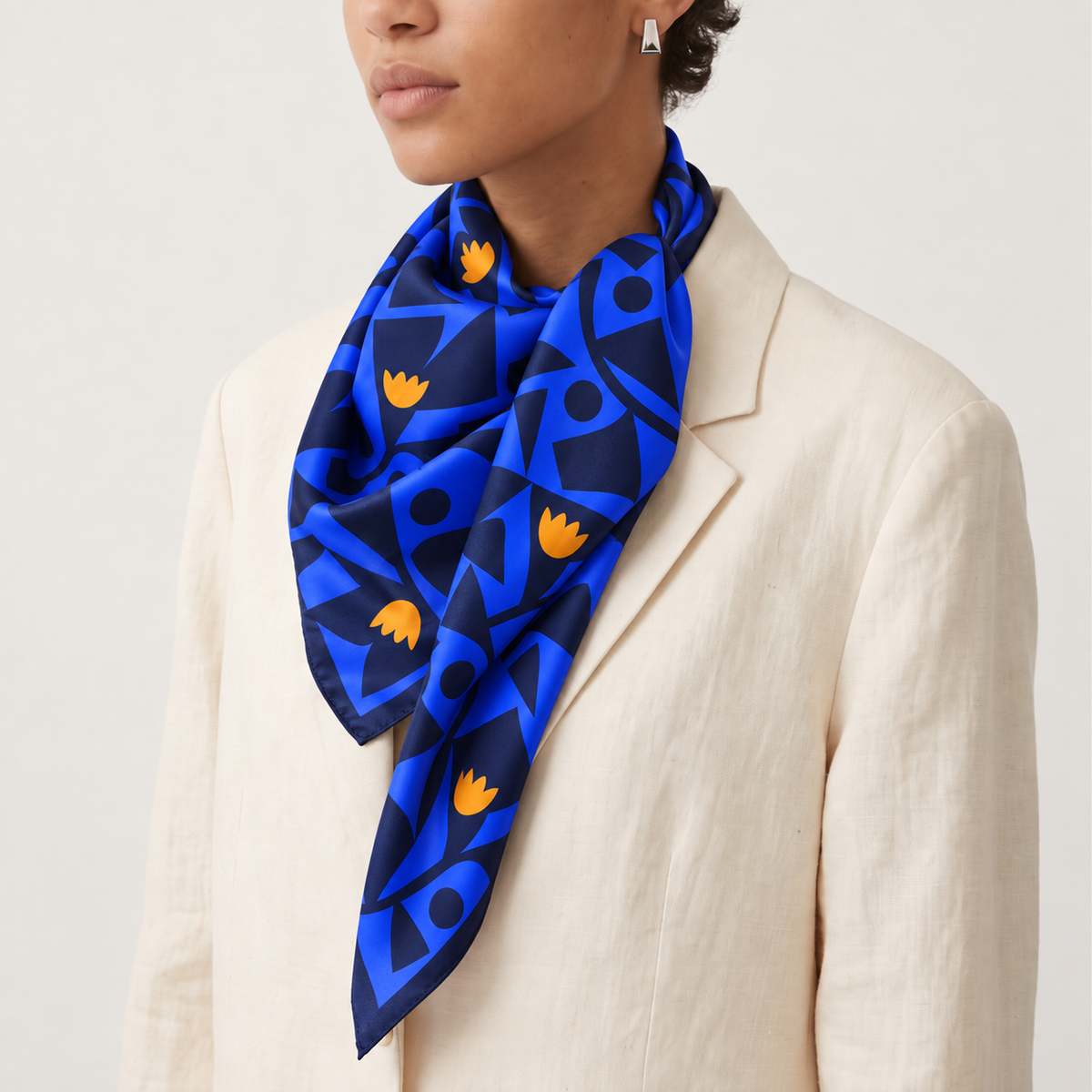 Blue and Orange Geometric Floral | Women's Scarf | Bandana