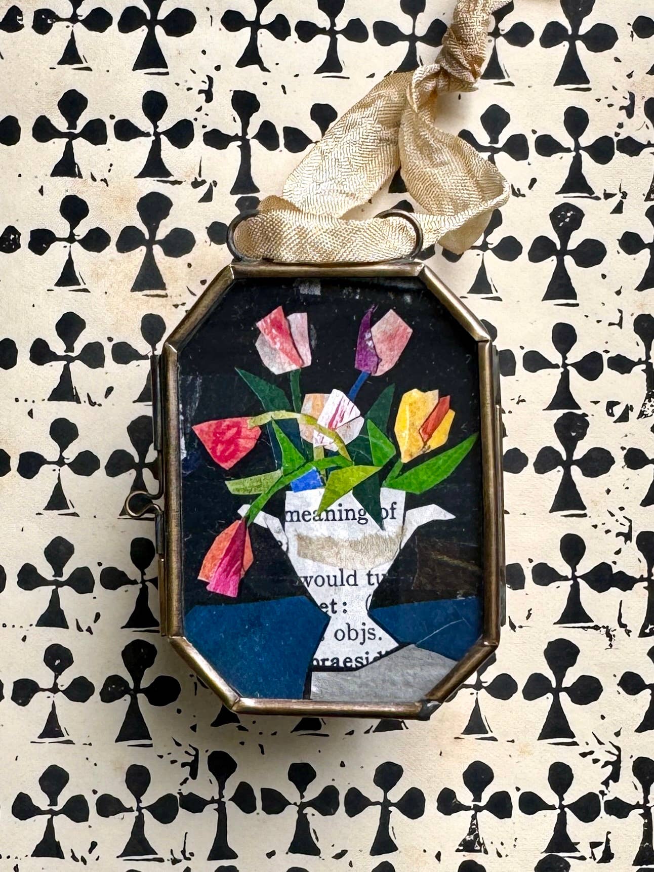Tulips in Urn ~ Lg. Art Locket Vintage Decor Handmade 