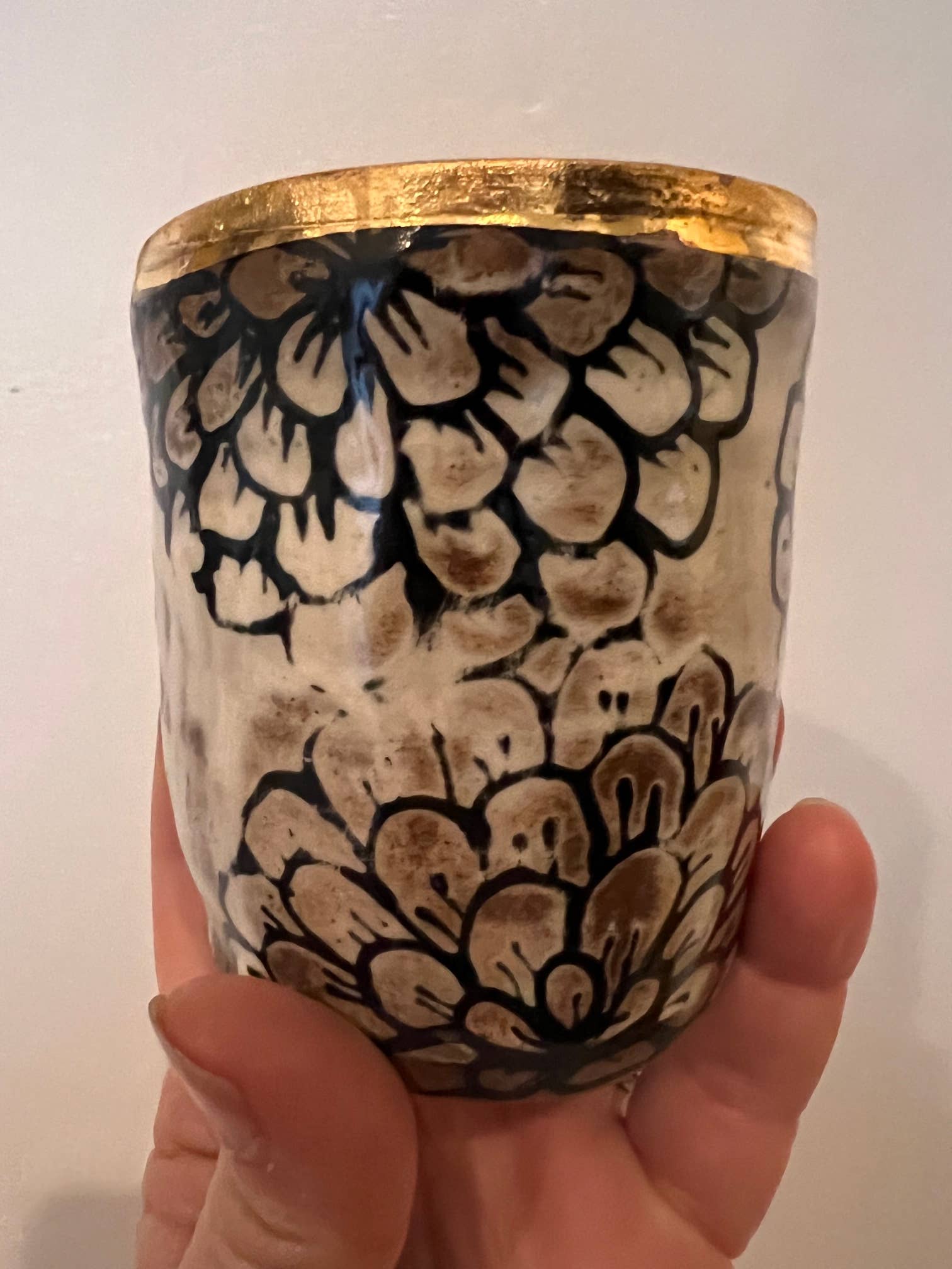 Handmade Floral Ceramic Vase or Tumbler with Gold Lustre