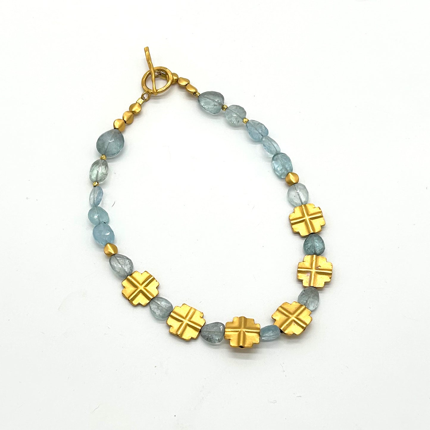 Aquamarine Necklace with 22 -carat satin gold  crosses