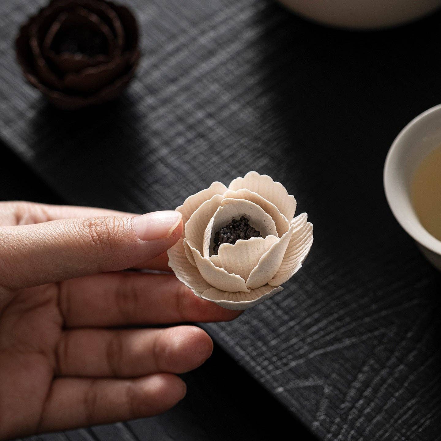Handmade Ceramic Mini Poppy Flower Incense Burner: Wine